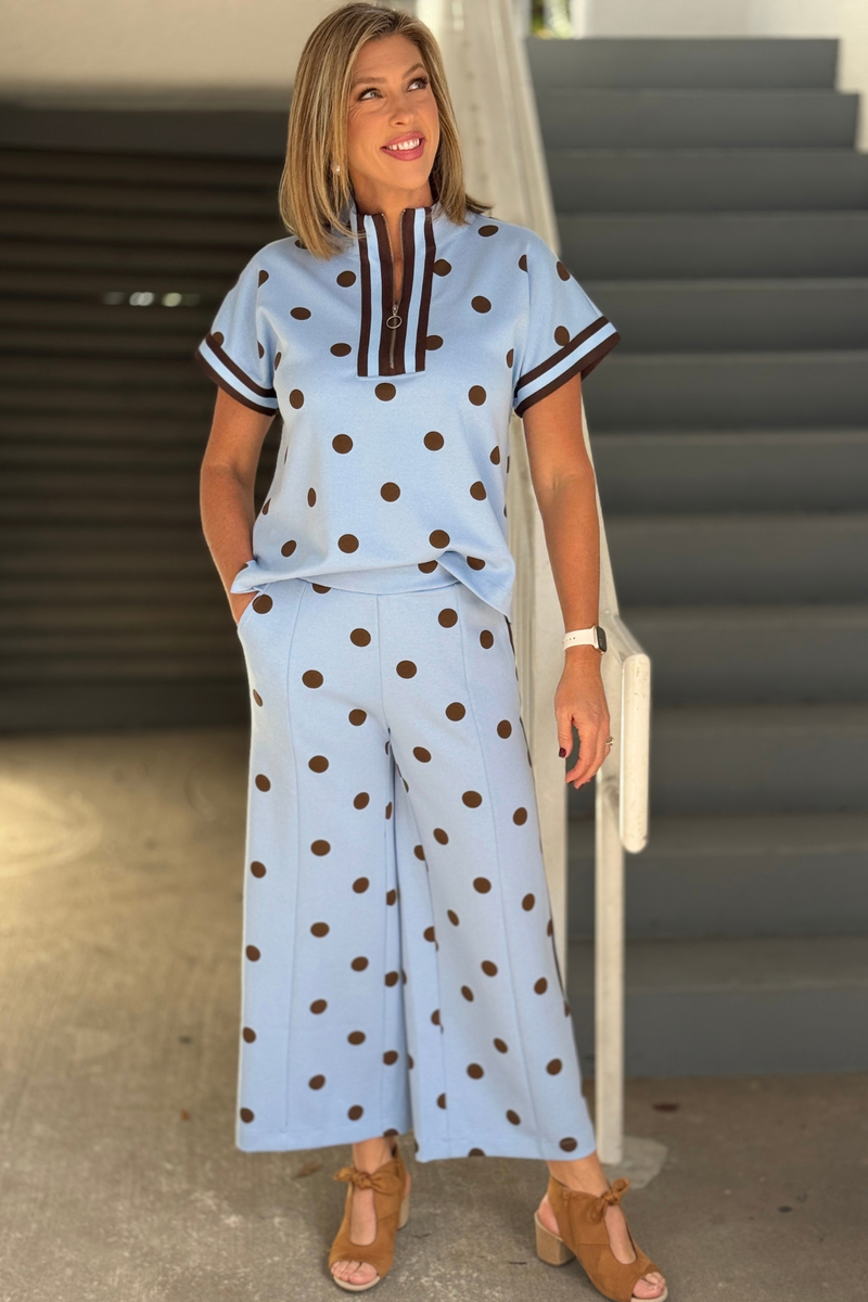 Women’s peri blue polka dot zip neck matching set