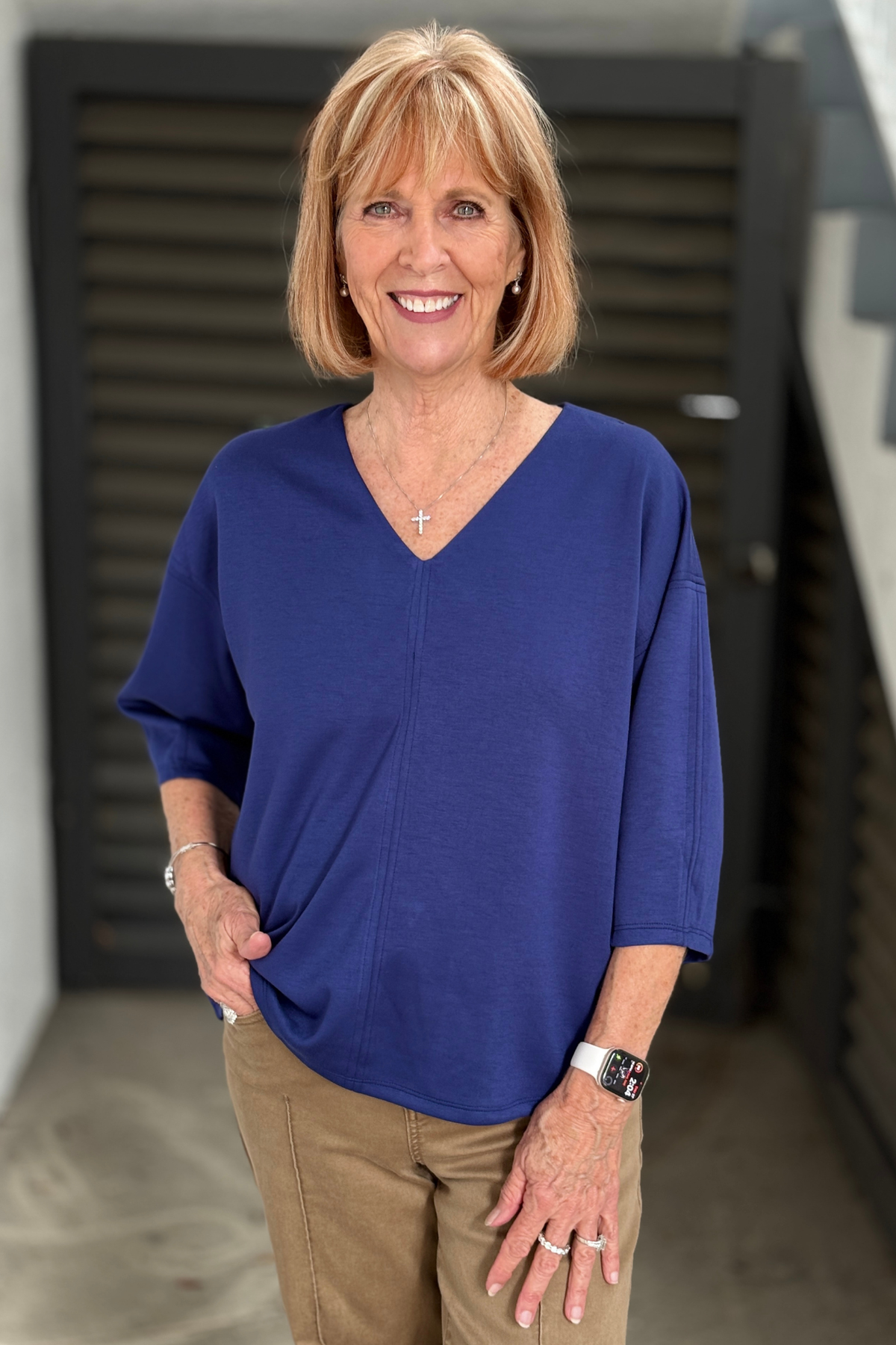 On Repeat V-Neck Top in Navy for women