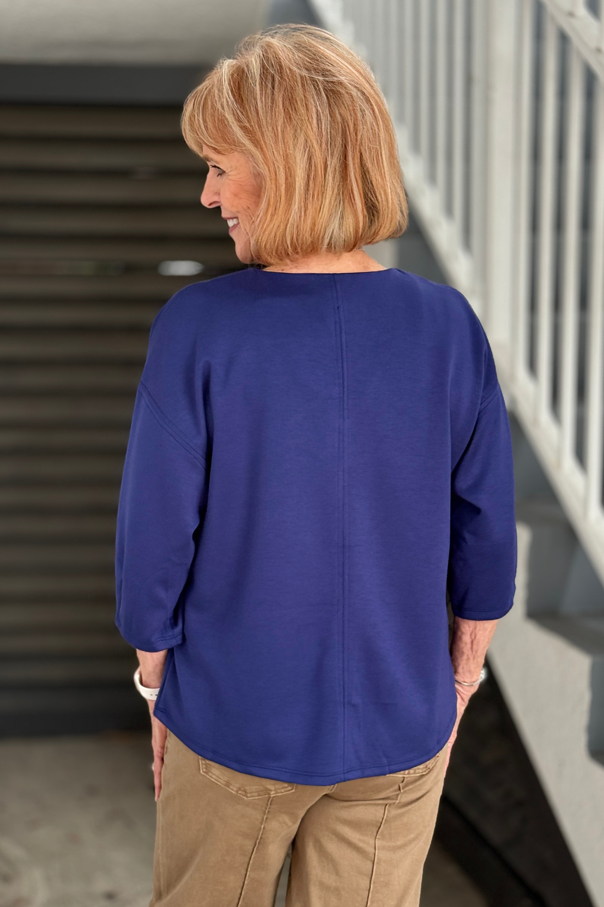Women's lightweight navy top for fall transition
