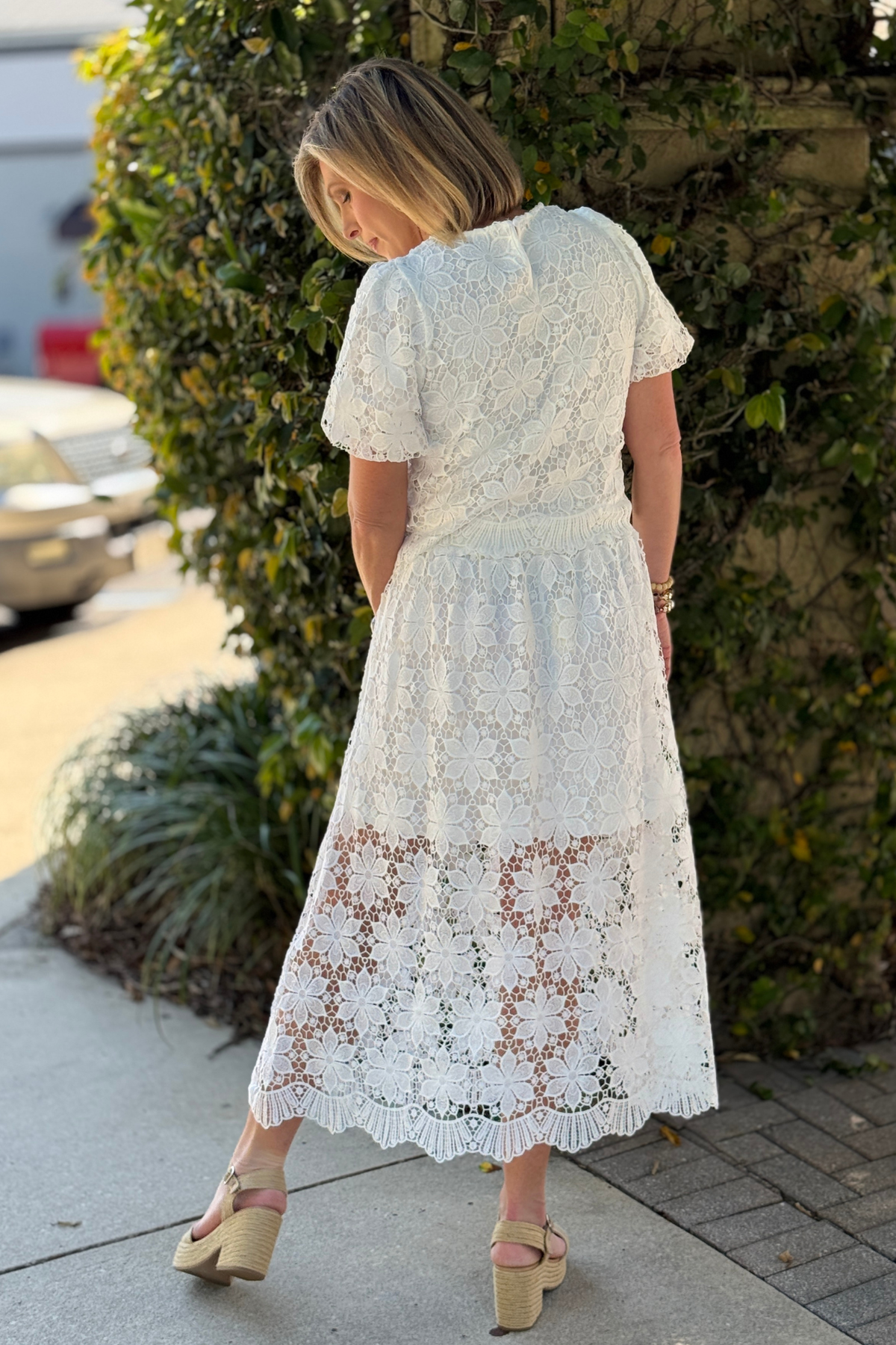 elastic waist lace skirt with soft feminine silhouette