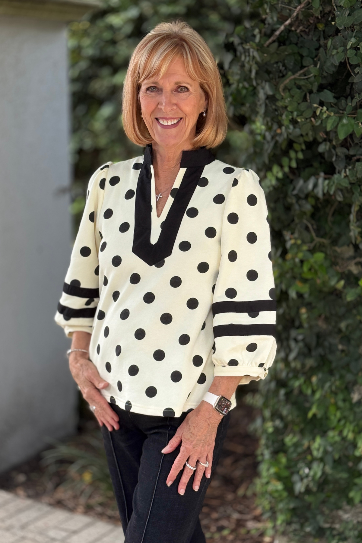 Women's 3/4 sleeve polka dot boutique top