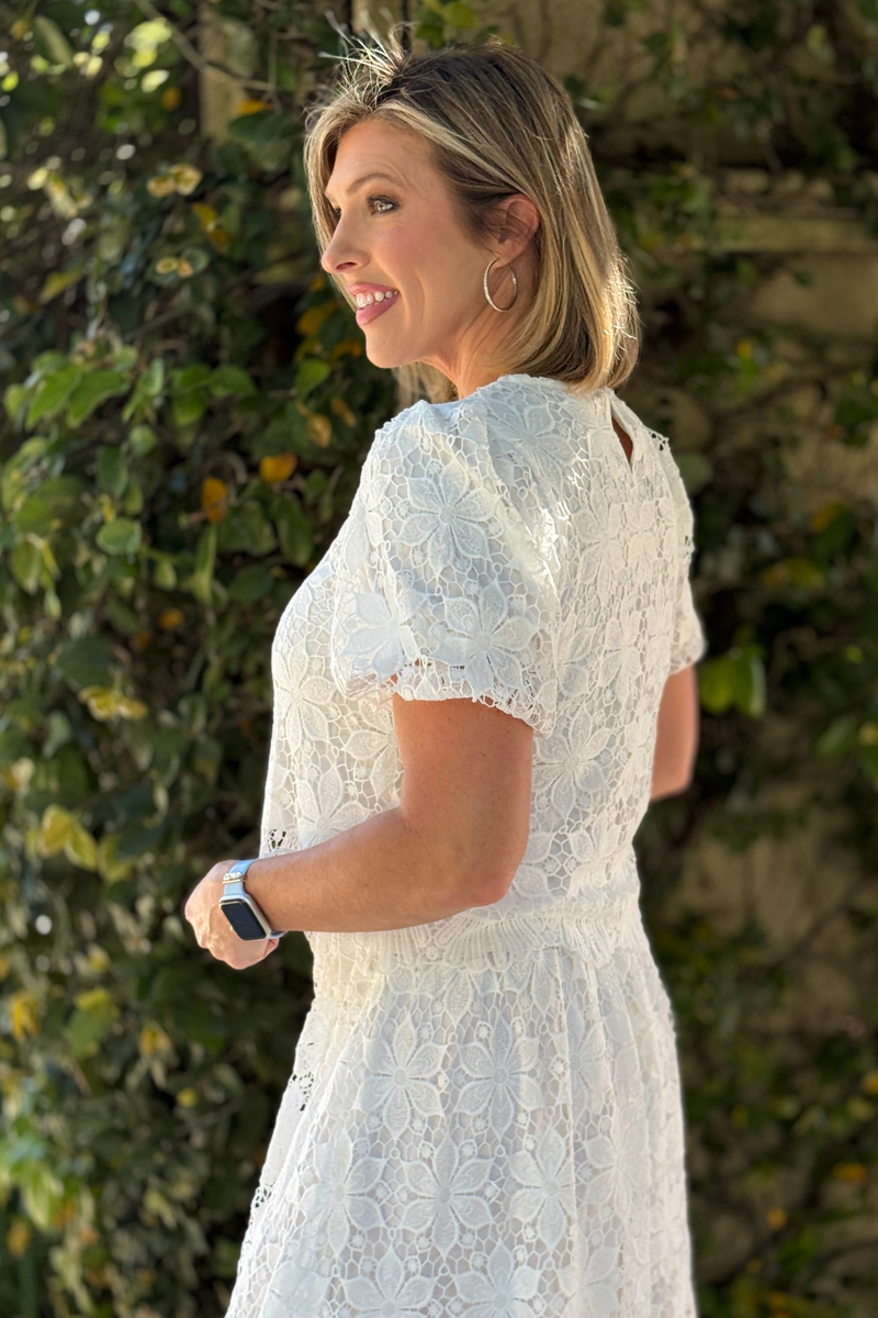 floral lace blouse front view elegant white top