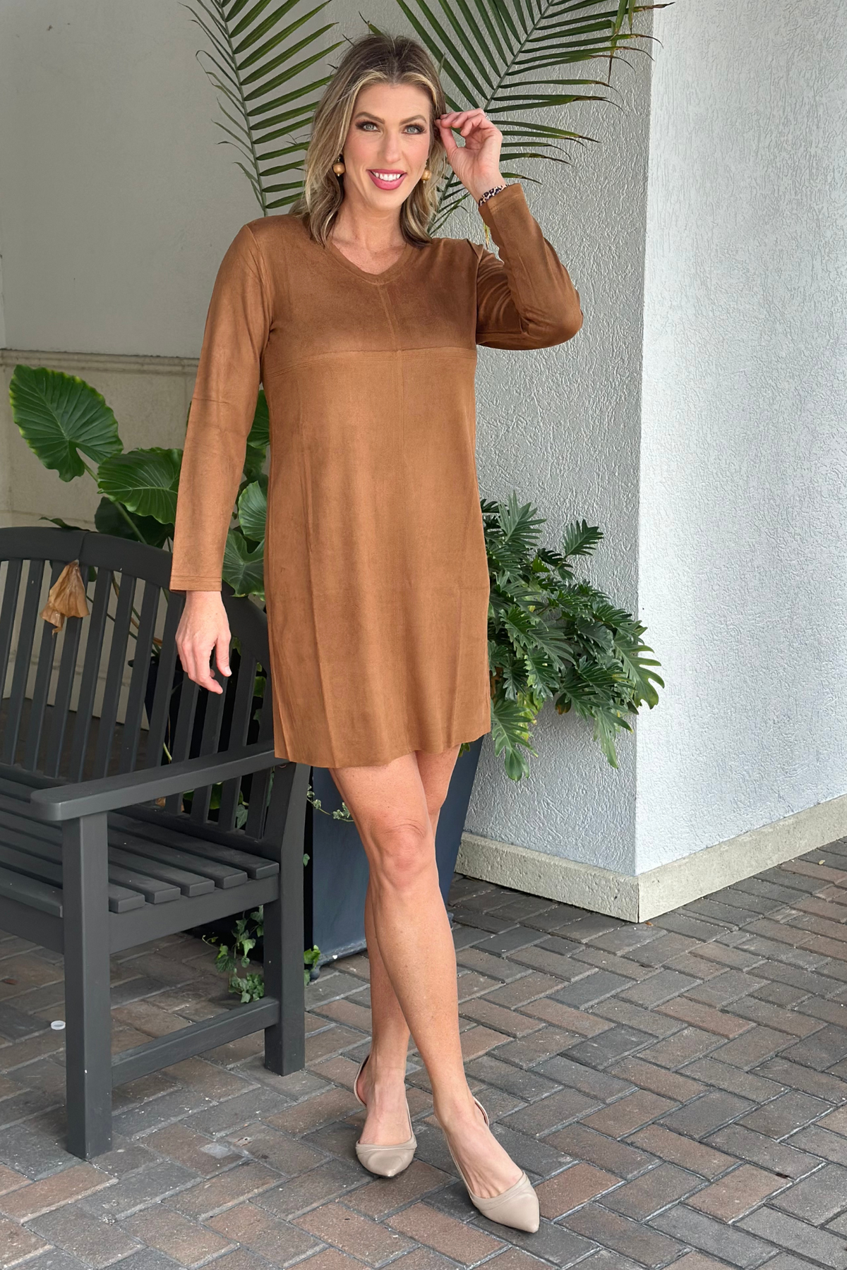 Aurora Caramel Faux Suede Dress