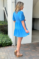 Joy Joy: Mensa Blue Stitched Sleeve Dress