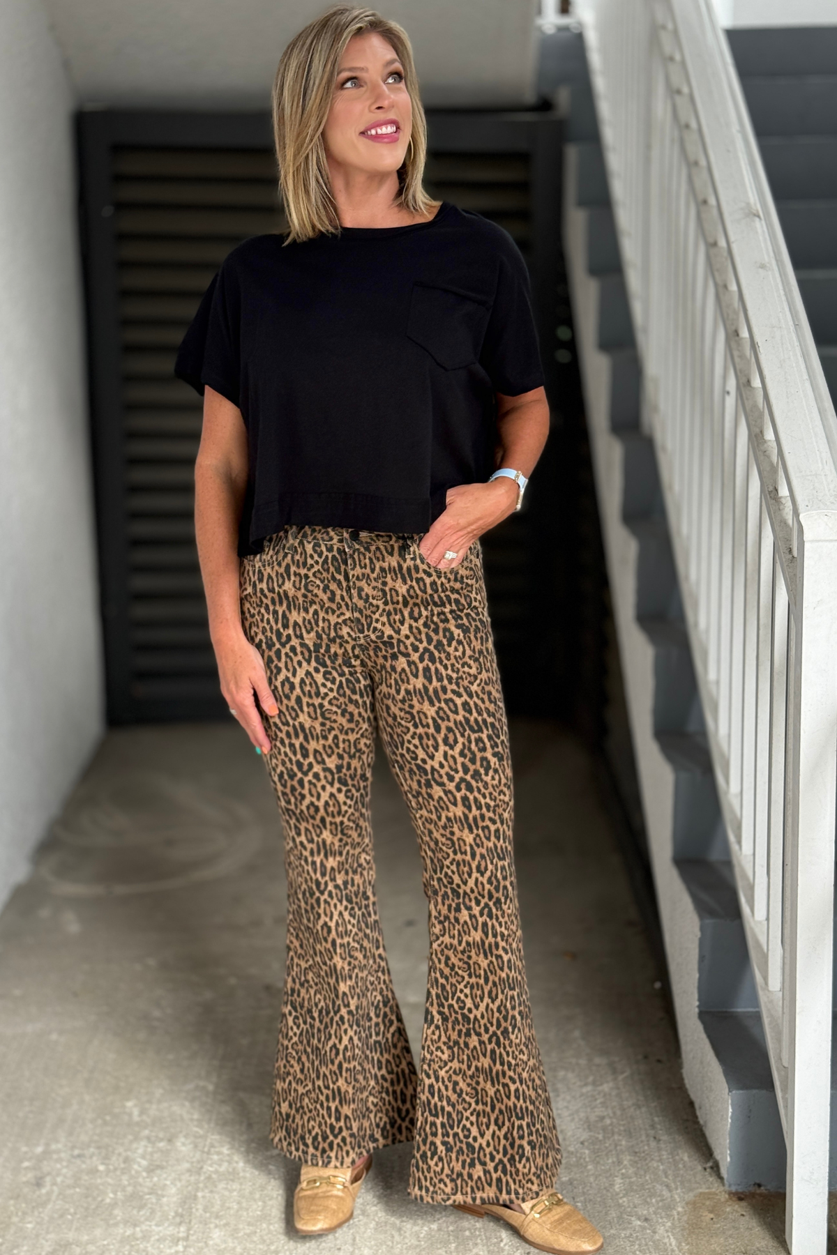 Women's Judy Blue leopard print ultra flare jeans