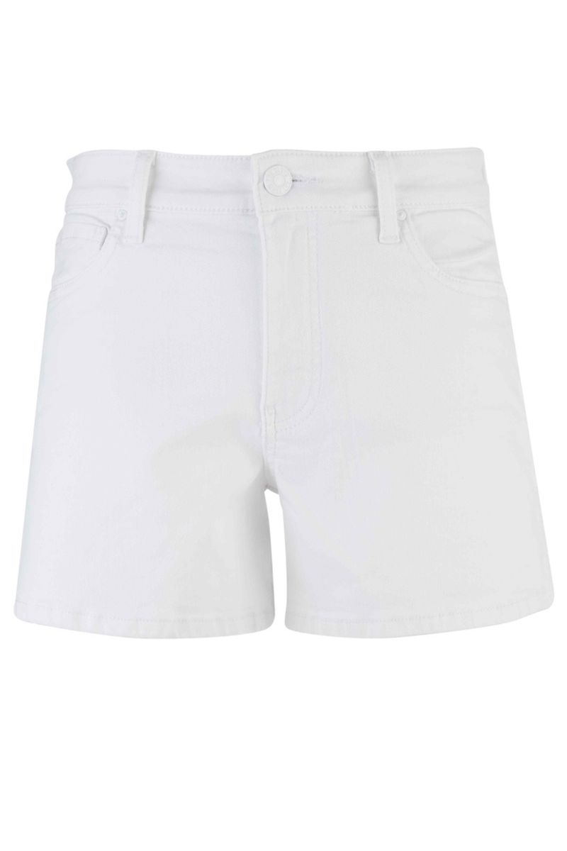 Women’s white high rise denim shorts with stretch