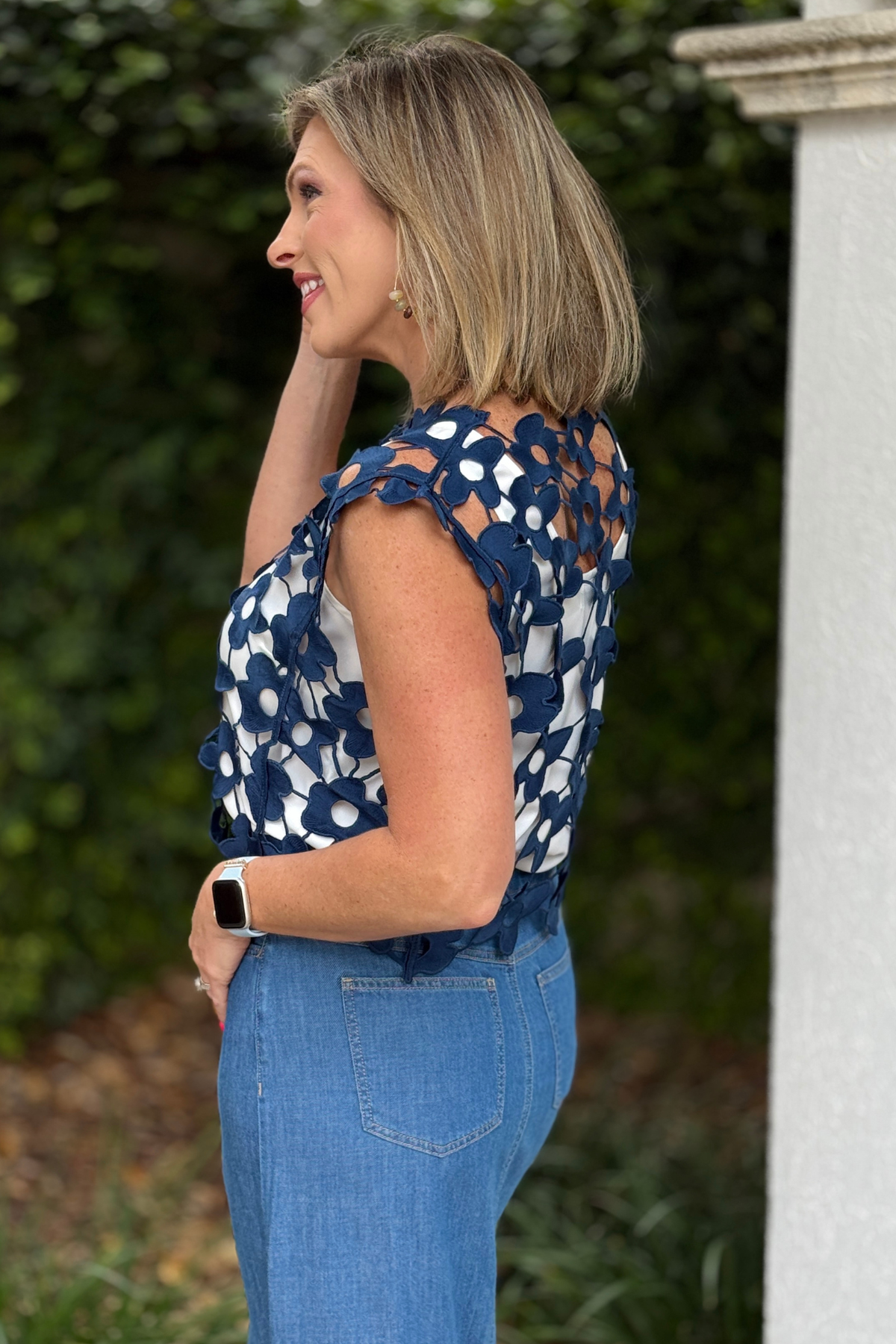 Best selling navy lace boutique blouse