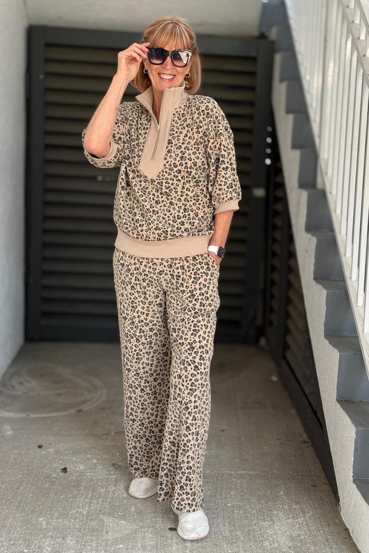 Women’s leopard matching set with contrast trim