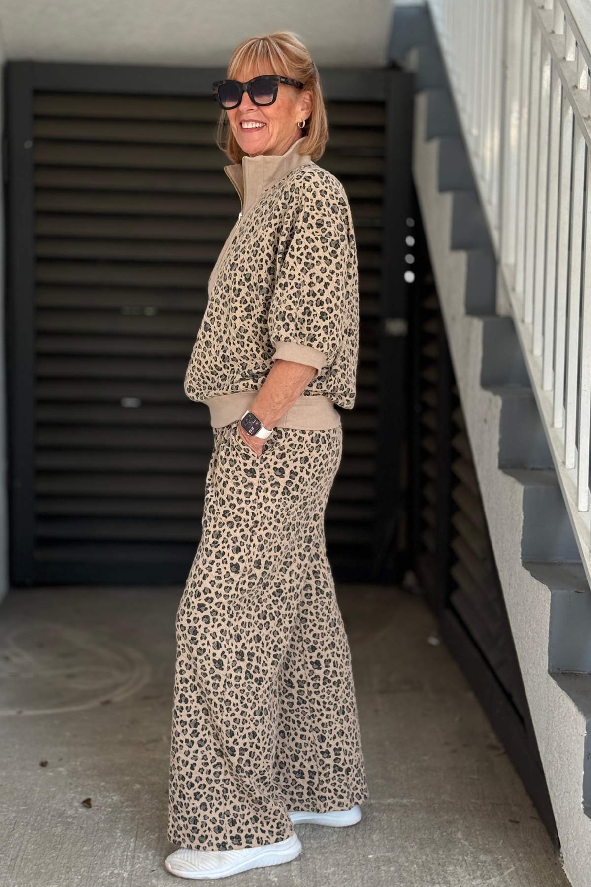 Leopard jacquard two piece casual outfit for women