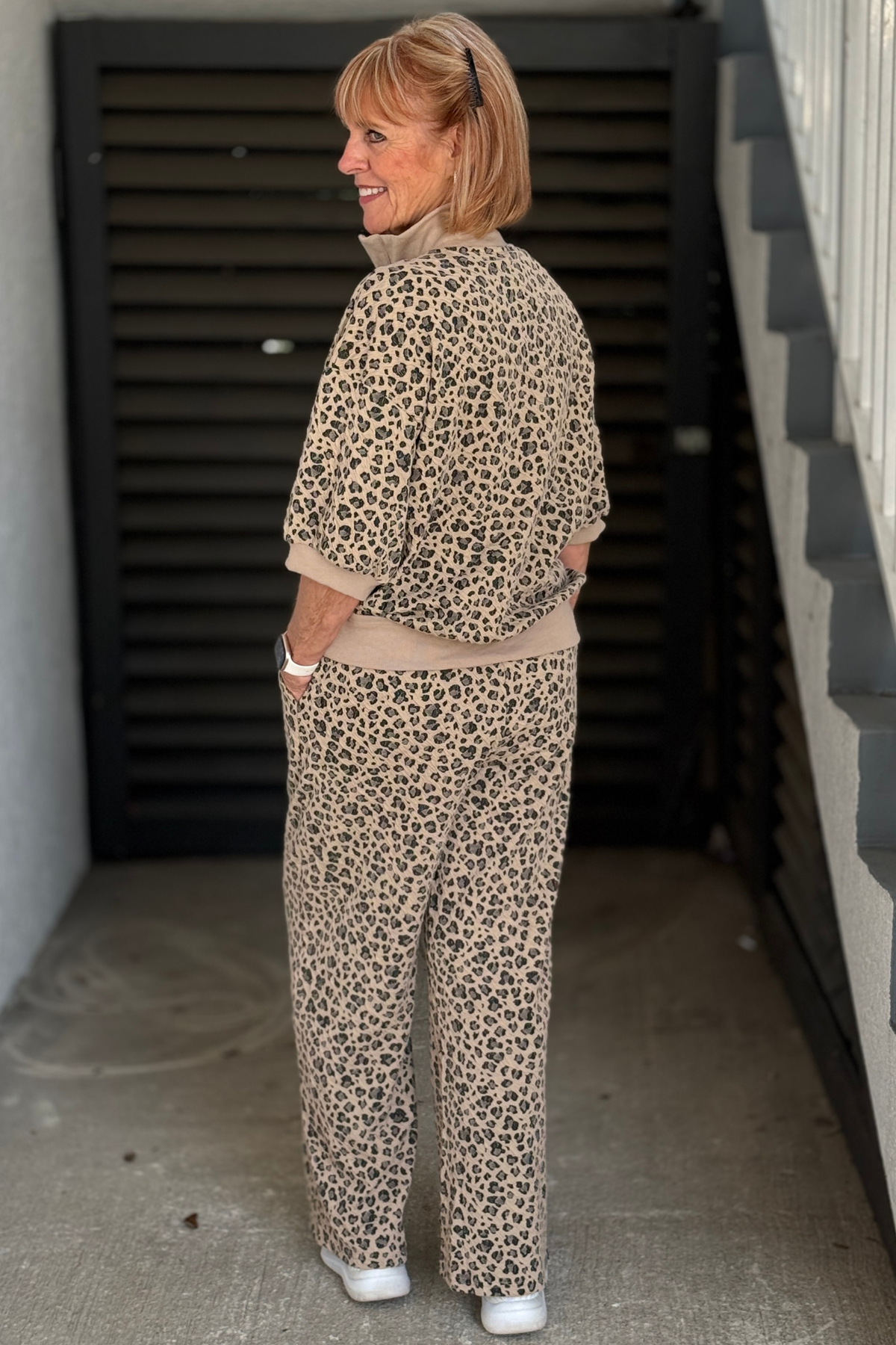 Women’s leopard print pullover and pants matching set
