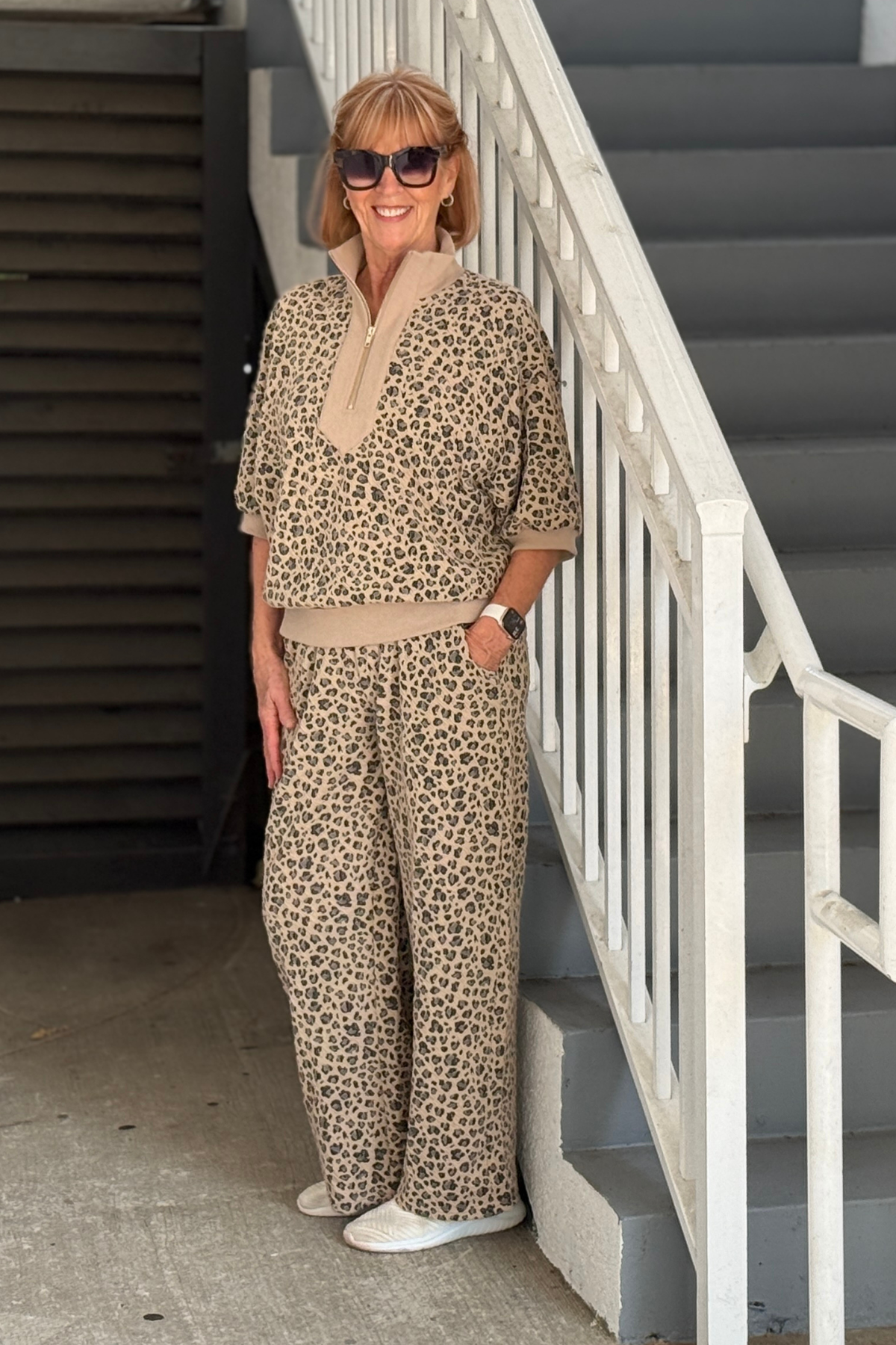 Women’s leopard jacquard matching two piece set