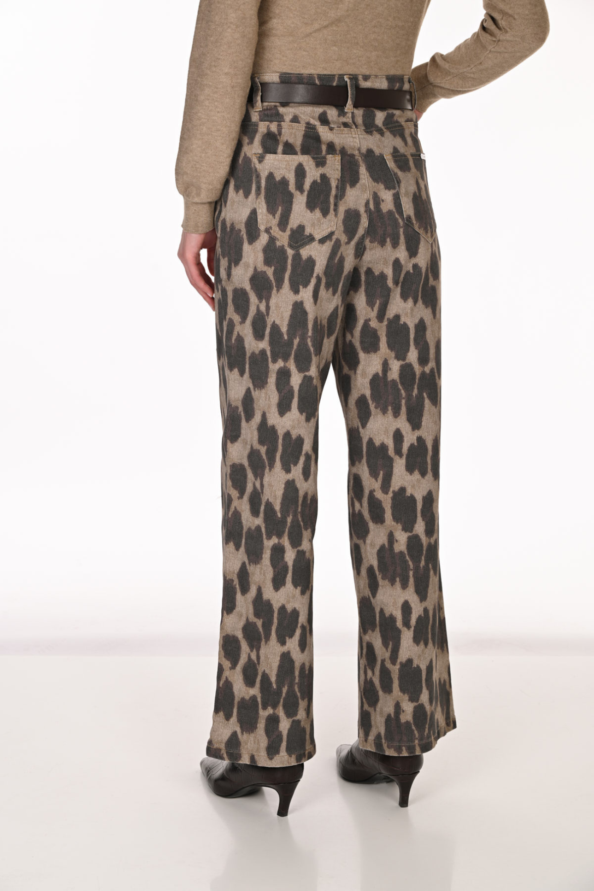 Belted animal print trousers