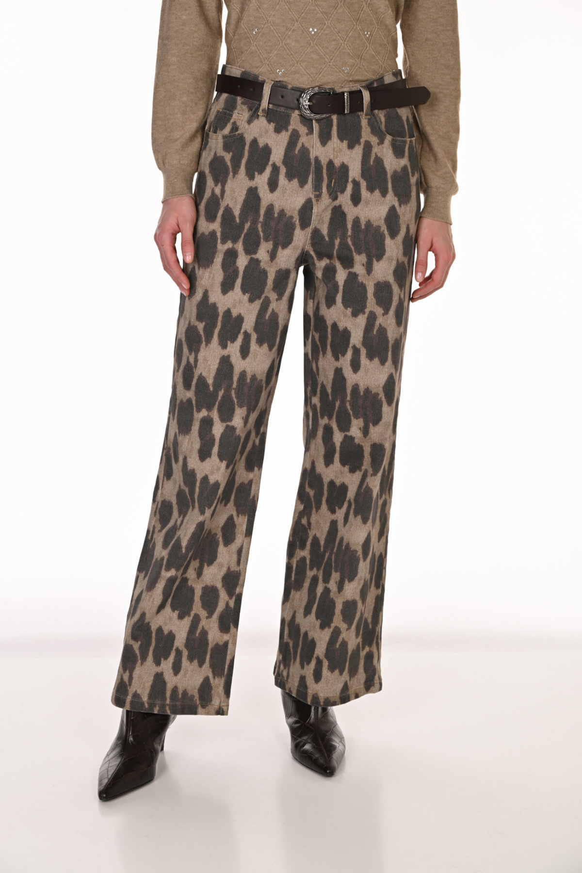 Frank Lyman leopard print wide leg trousers