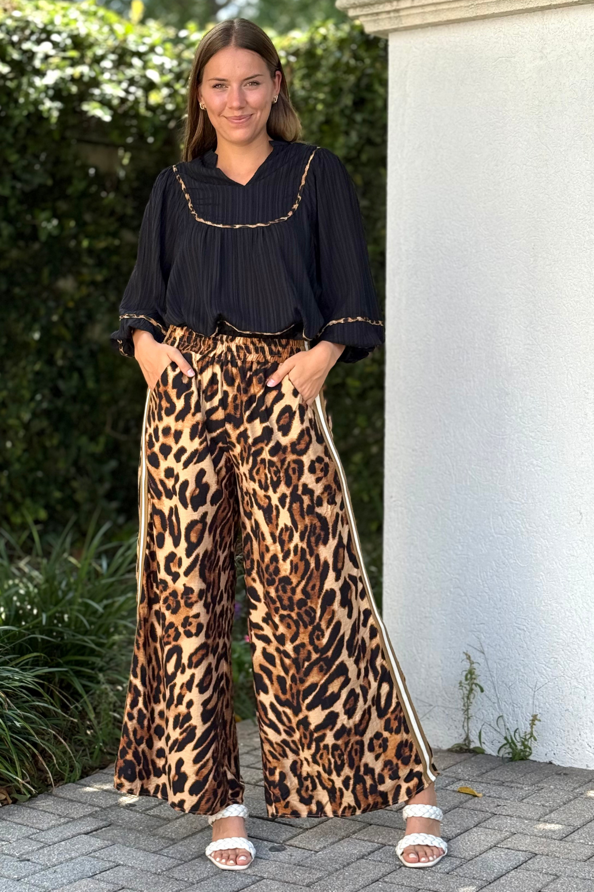 Wild Stride Leopard Wide-Leg Pants in Taupe