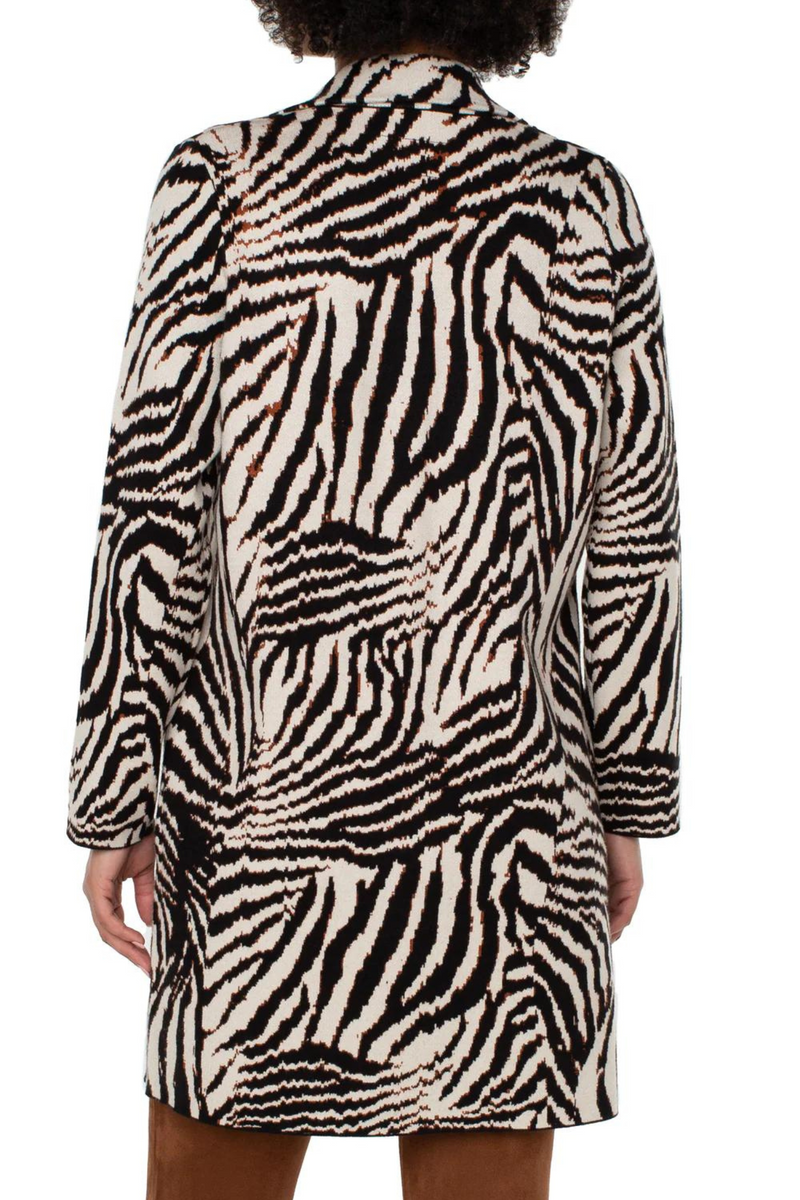 Liverpool: Abstract Zebra Jacquard Open Coatigan Sweater