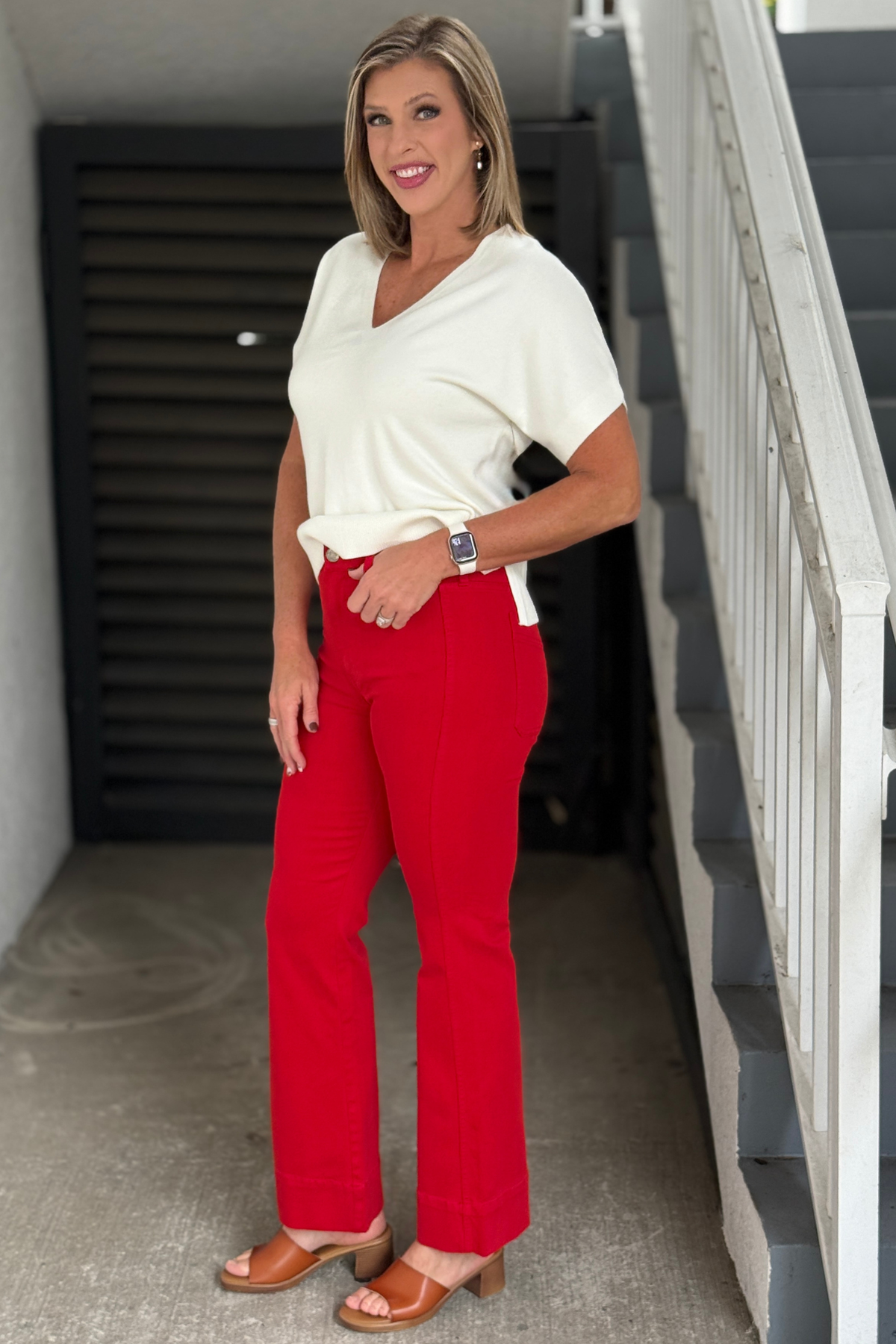 Liverpool Lucy red bootcut jeans side view