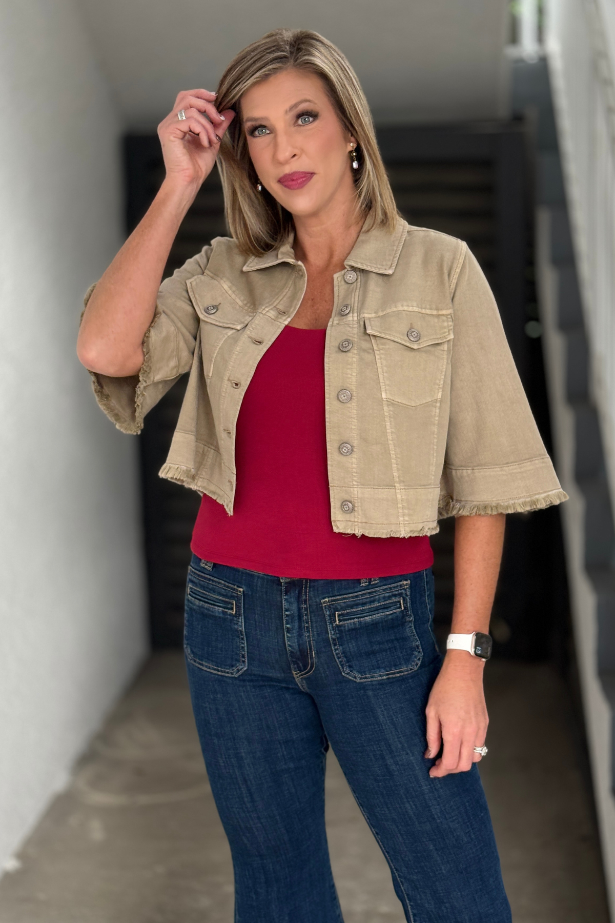 Liverpool lightweight khaki jacket with frayed trim