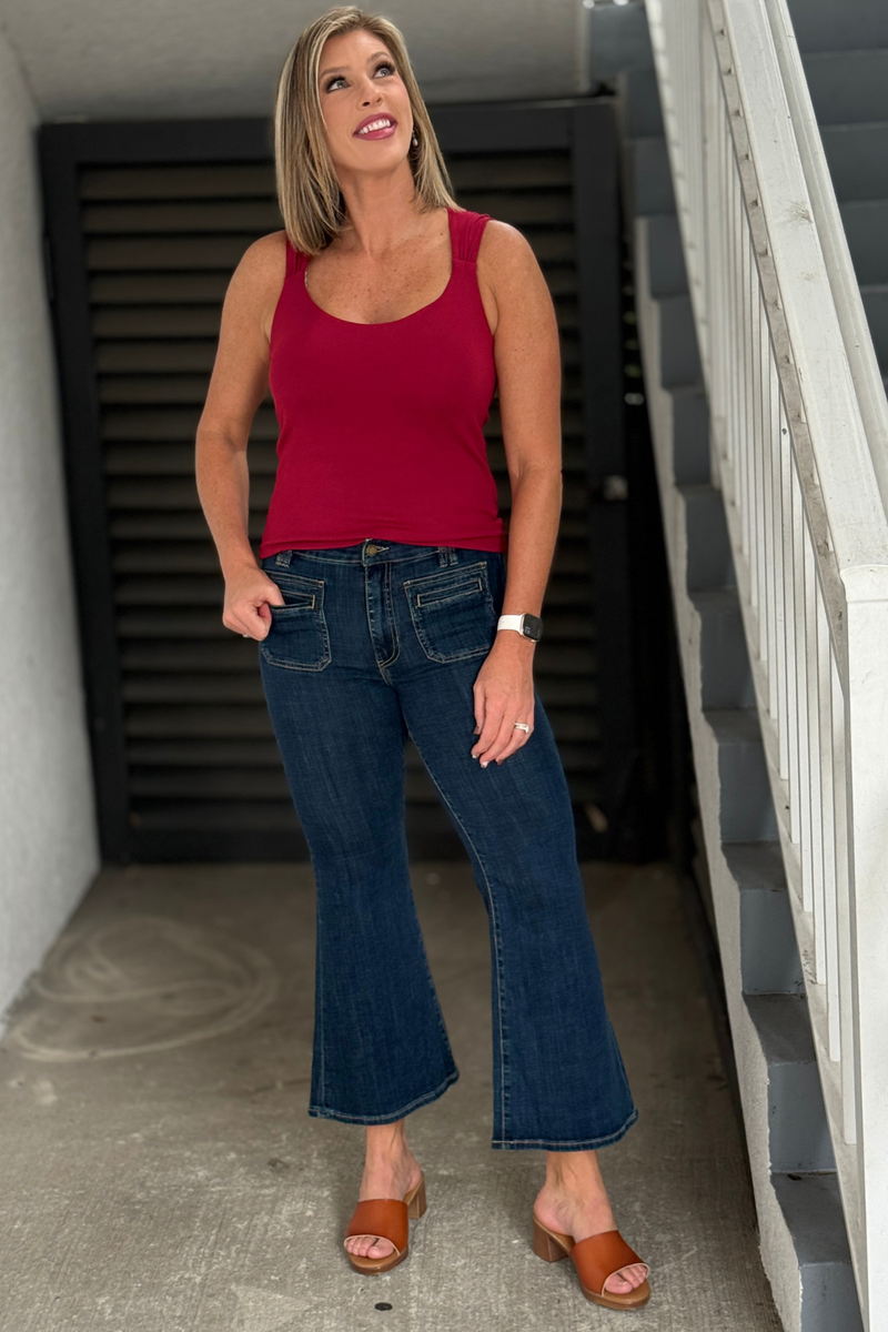 Liverpool Hannah Flare Jeans in Collegiate Blue front view