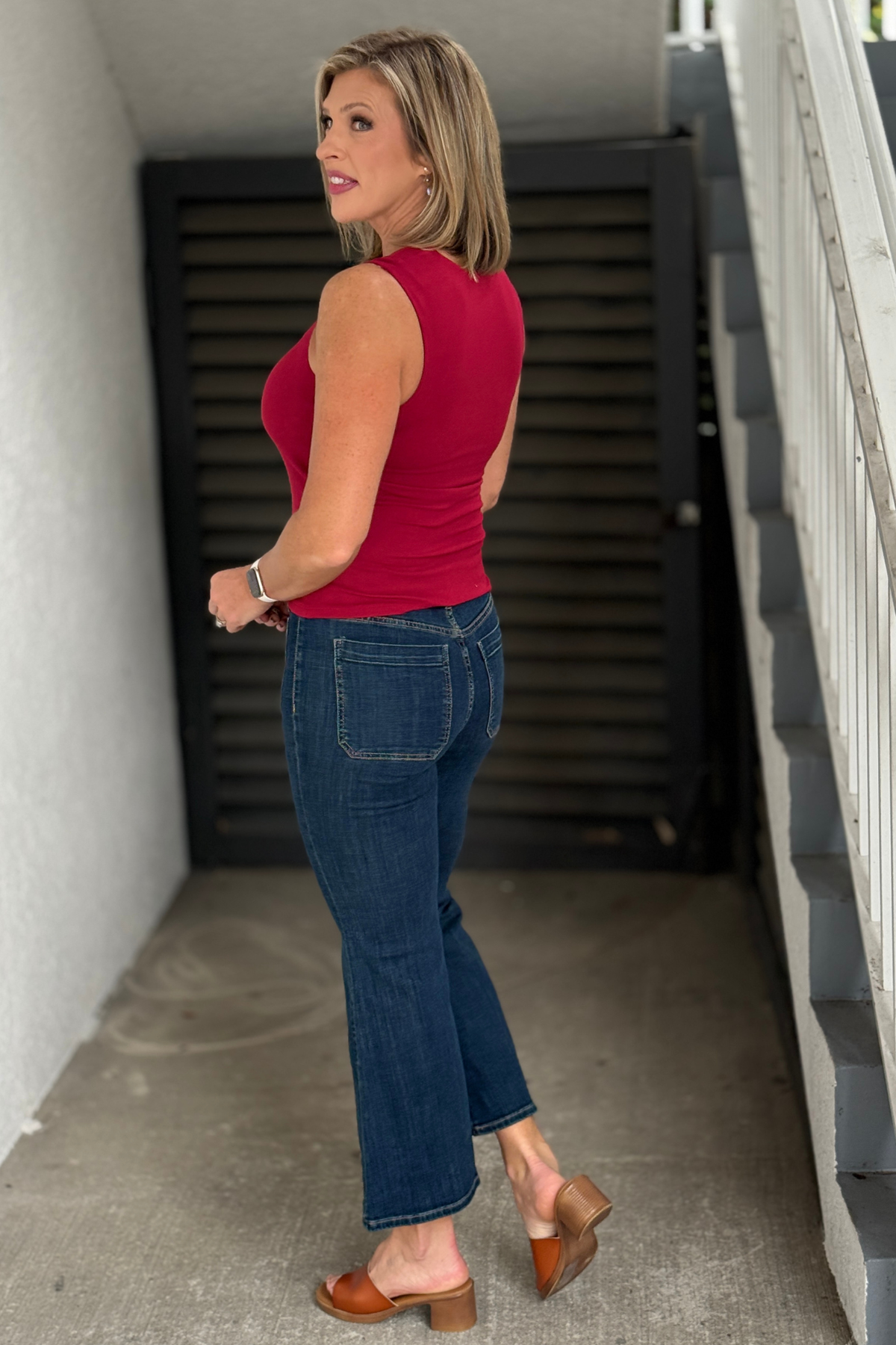 Liverpool Hannah flare denim with back patch pockets