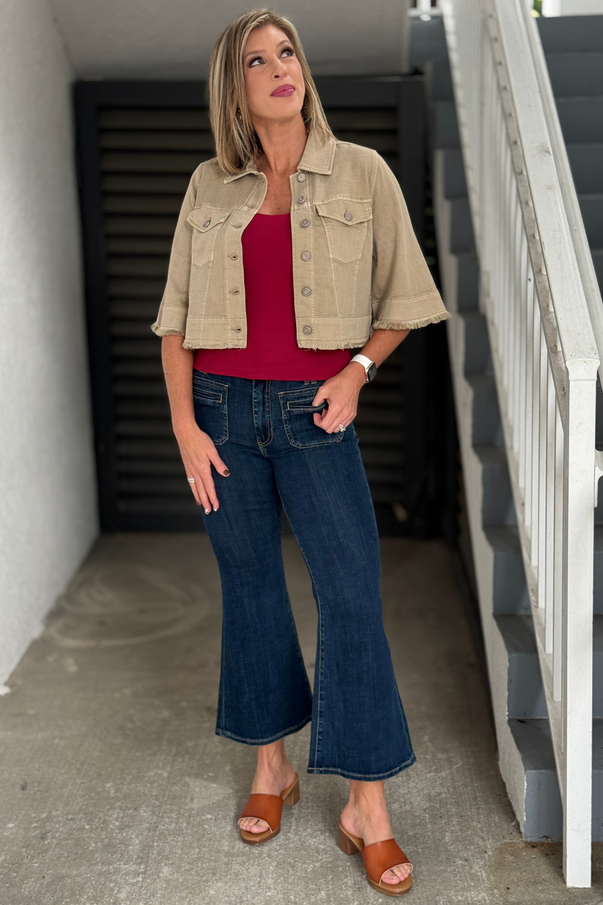 Women’s Liverpool flare jeans with vintage front patch pockets