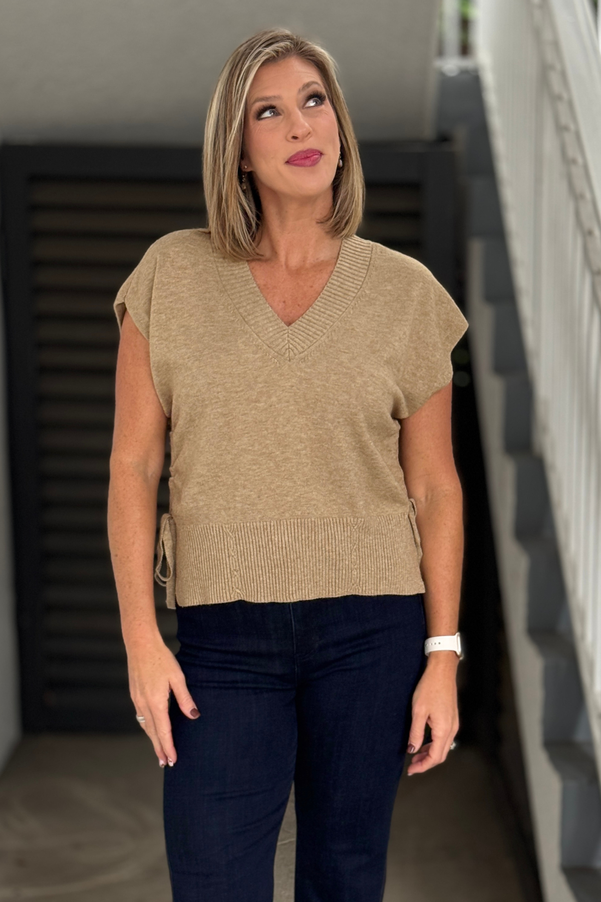 Liverpool V-Neck Dolman Sweater in Harvest Khaki Melange front view