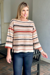 Liverpool Hung On You Boat Neck Textured Striped Sweater