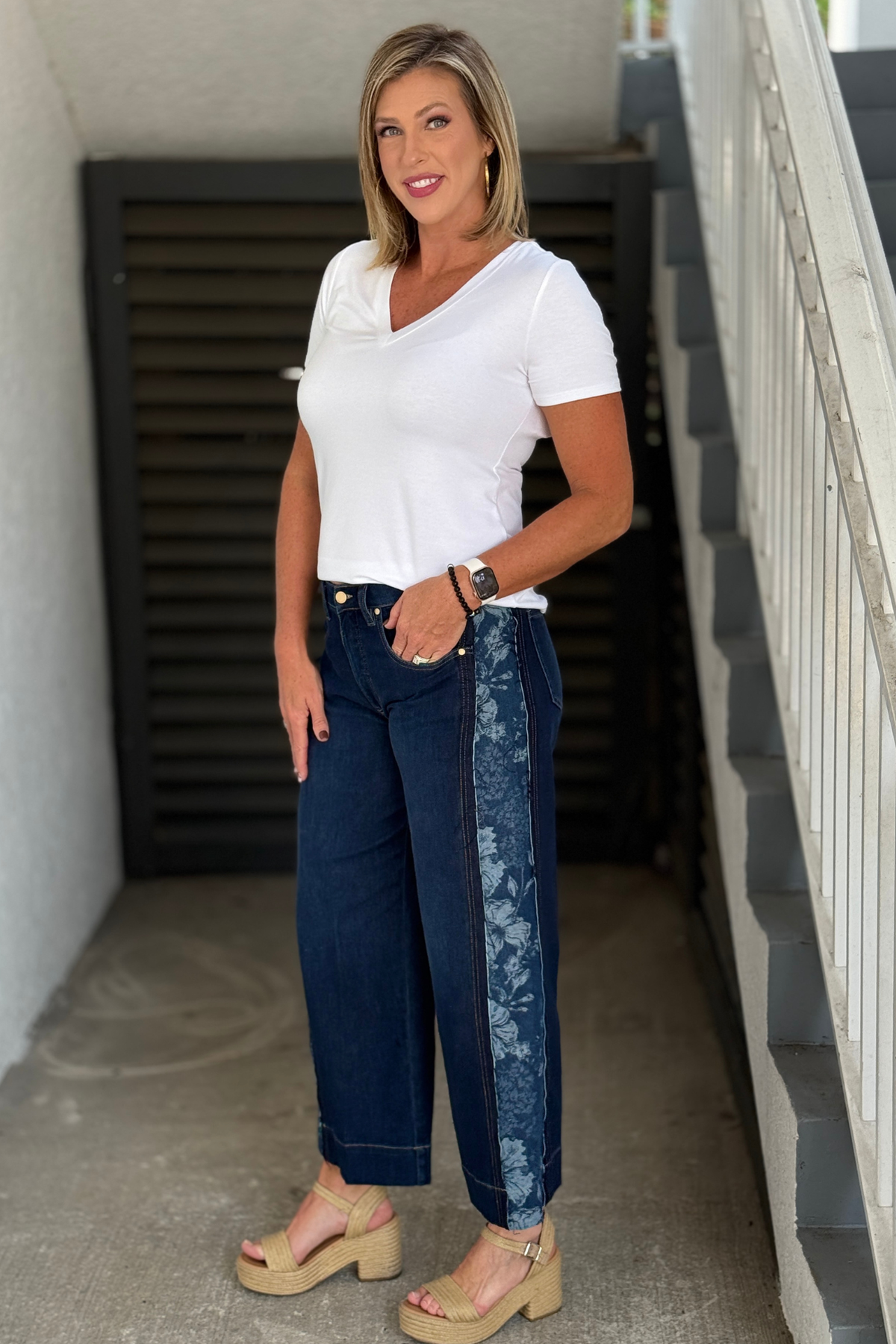 Liverpool Indigo Gardens wide leg jeans with floral side panels