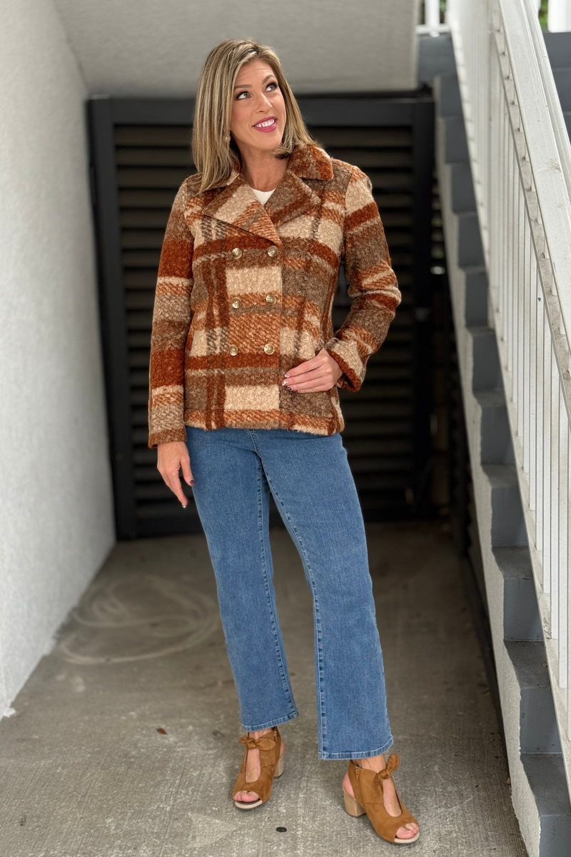 Women’s nutmeg plaid sherpa peacoat by Liverpool