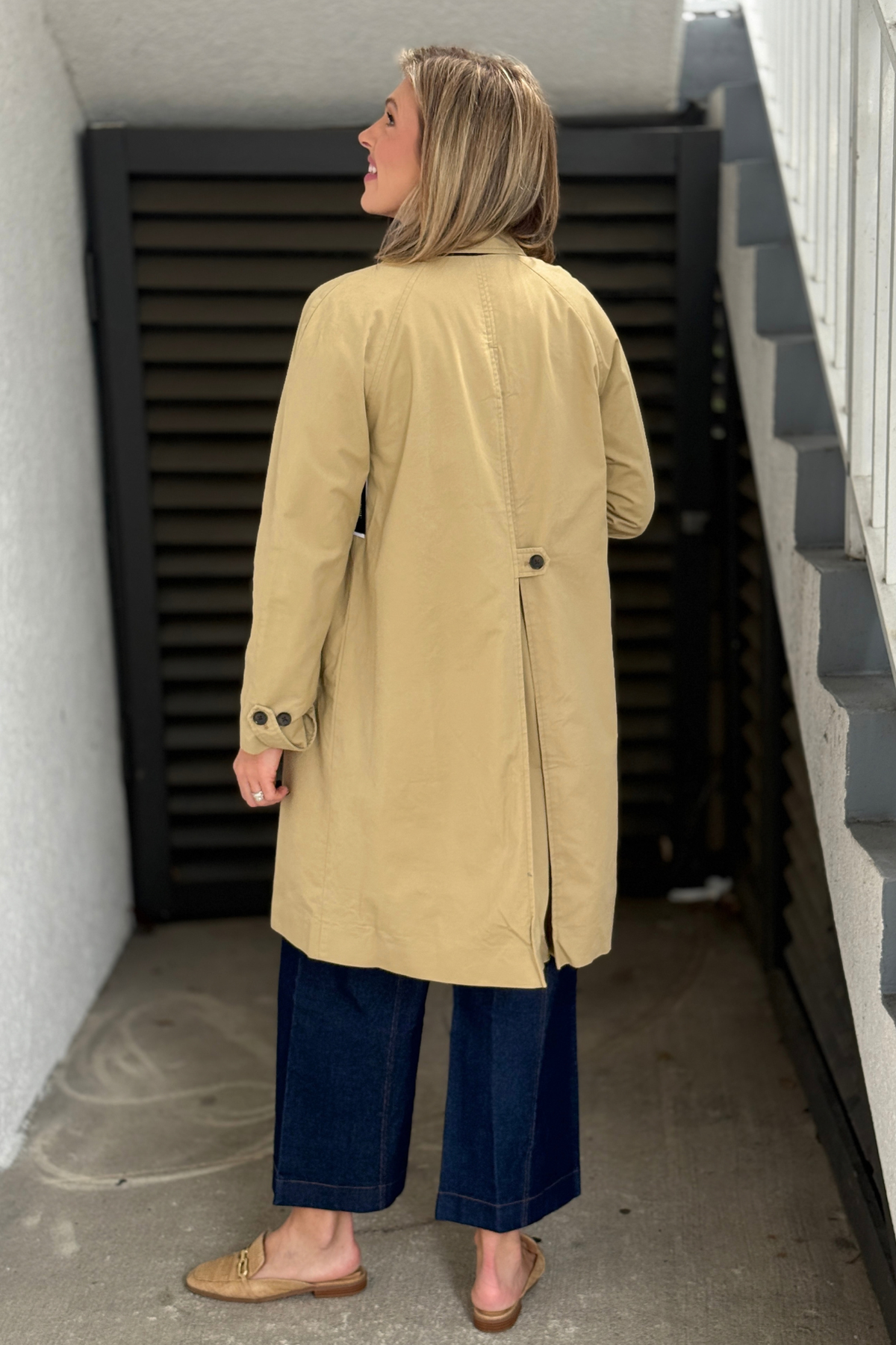 Liverpool trench coat with inverted pleat back detail
