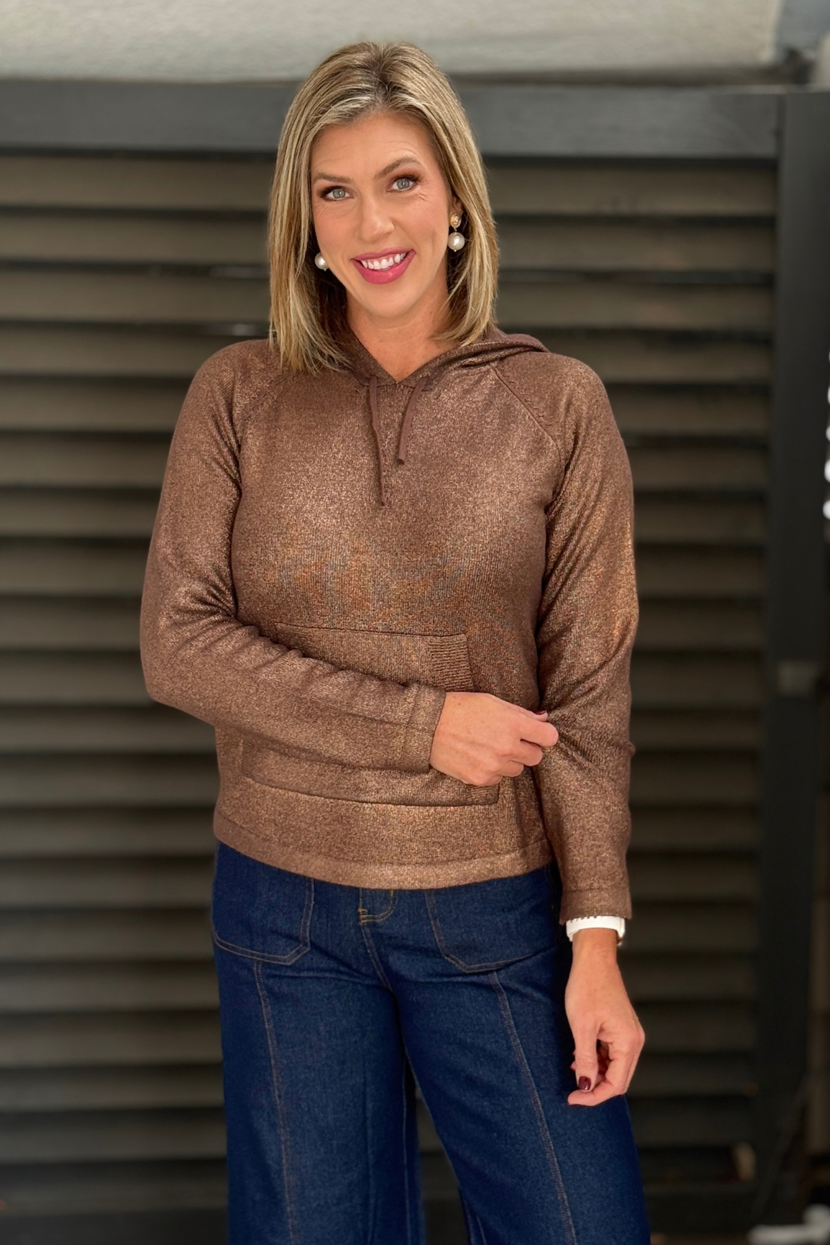 Copper shimmer hoodie sweater with kangaroo pocket