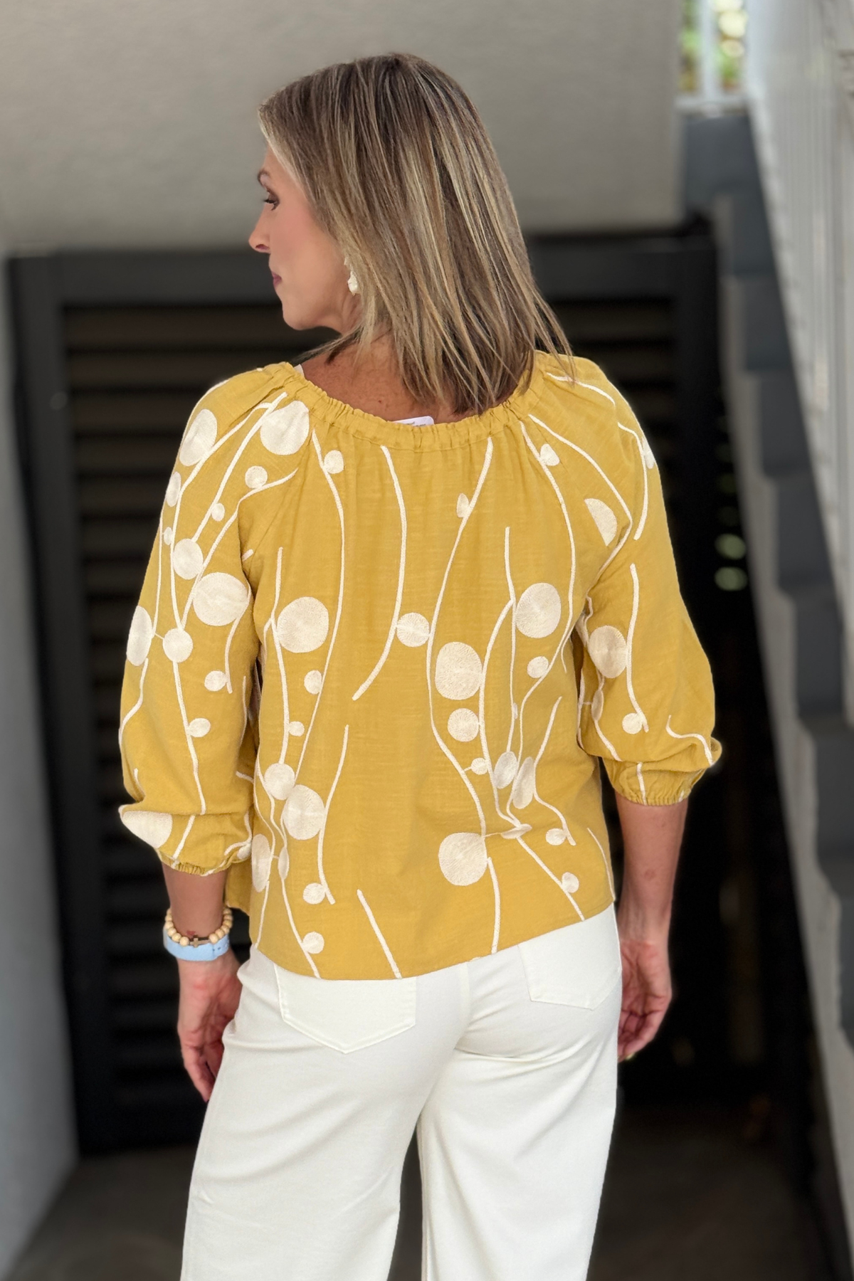 Cream Embroidery Woven Top
