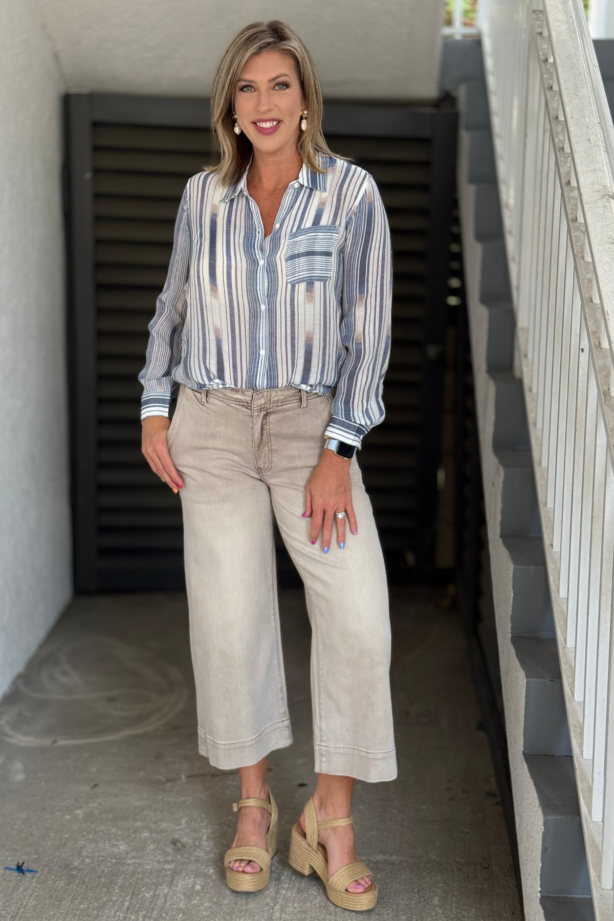 Antique Khaki Wide Leg Cropped Denim Pants