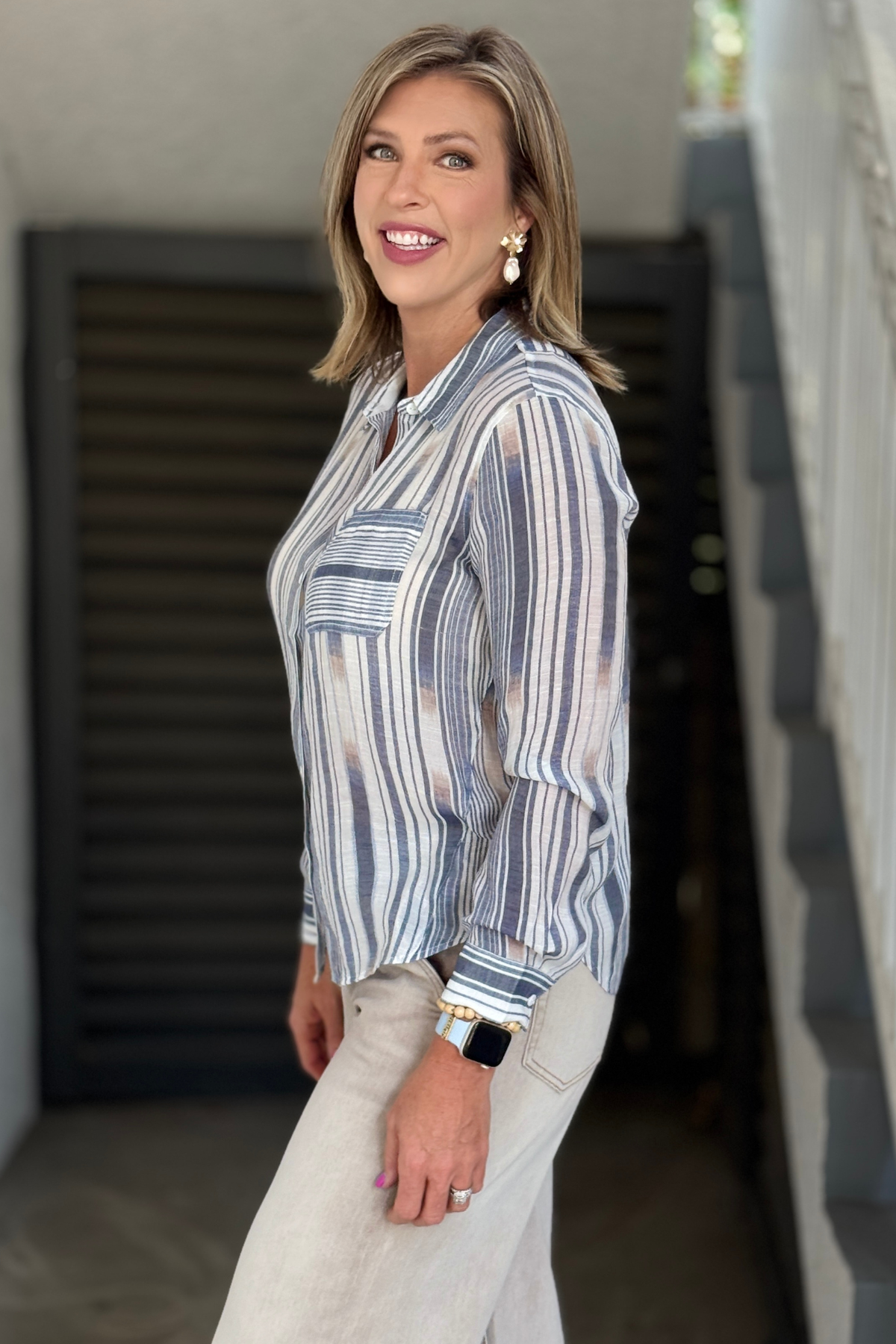 Women's long sleeve striped blouse