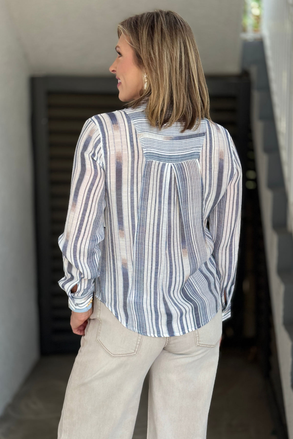 Classic blue stripe button down shirt