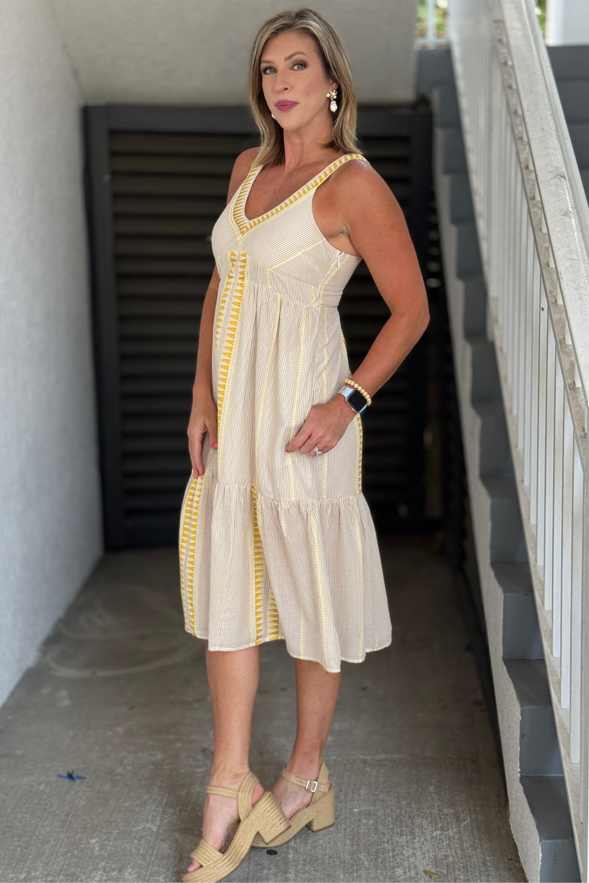 Liverpool sleeveless stripe midi dress