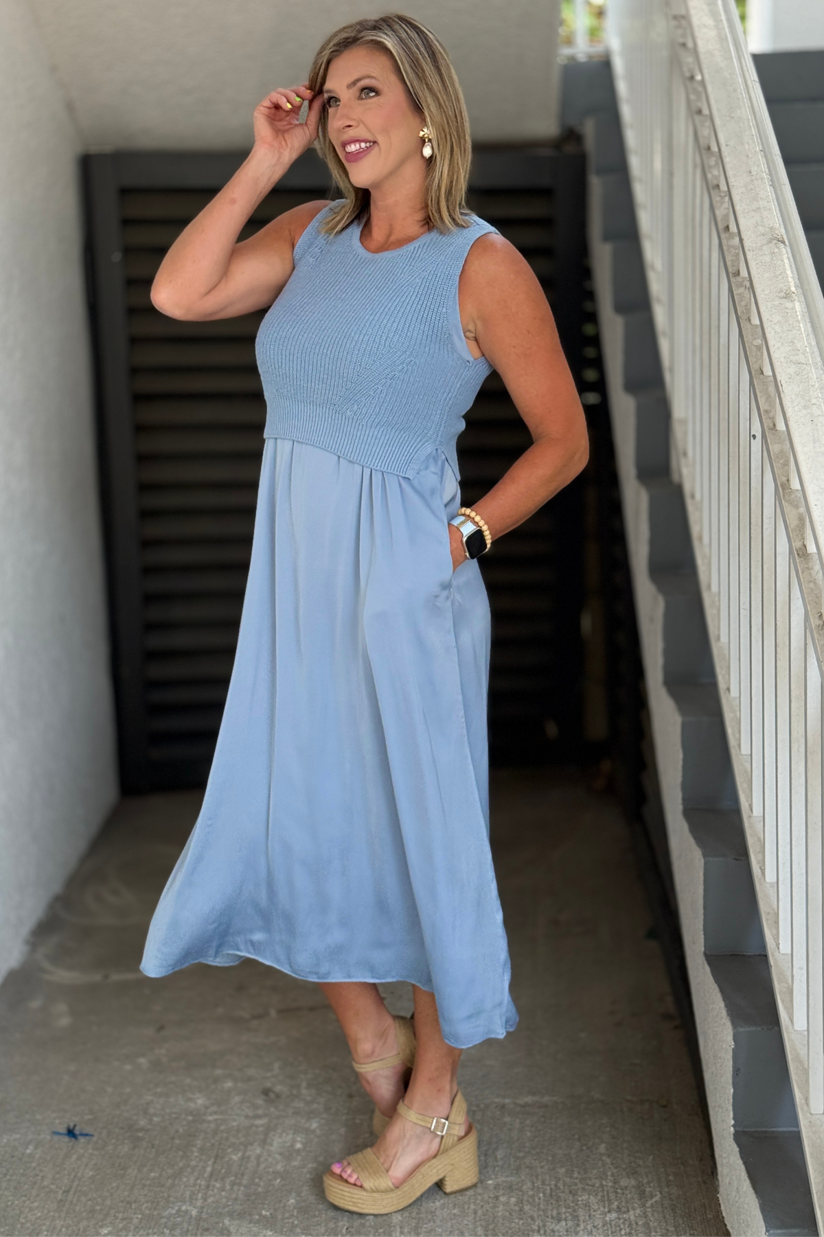 Liverpool Harbor Blue Midi Dress