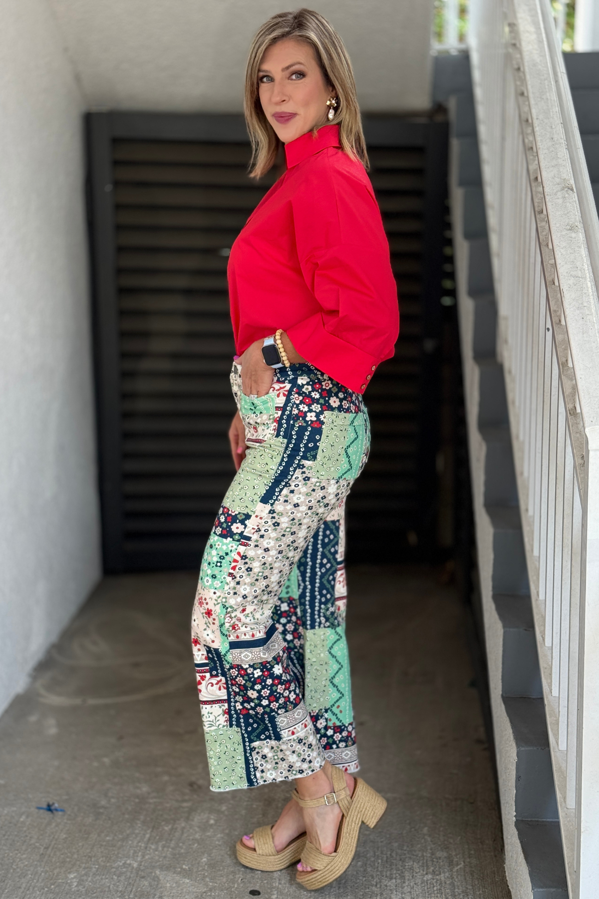 Vintage inspired patchwork flare pants for women