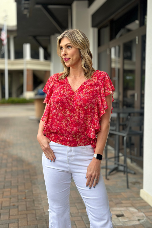 Liverpool Berry Blossom Floral Draped Front Top