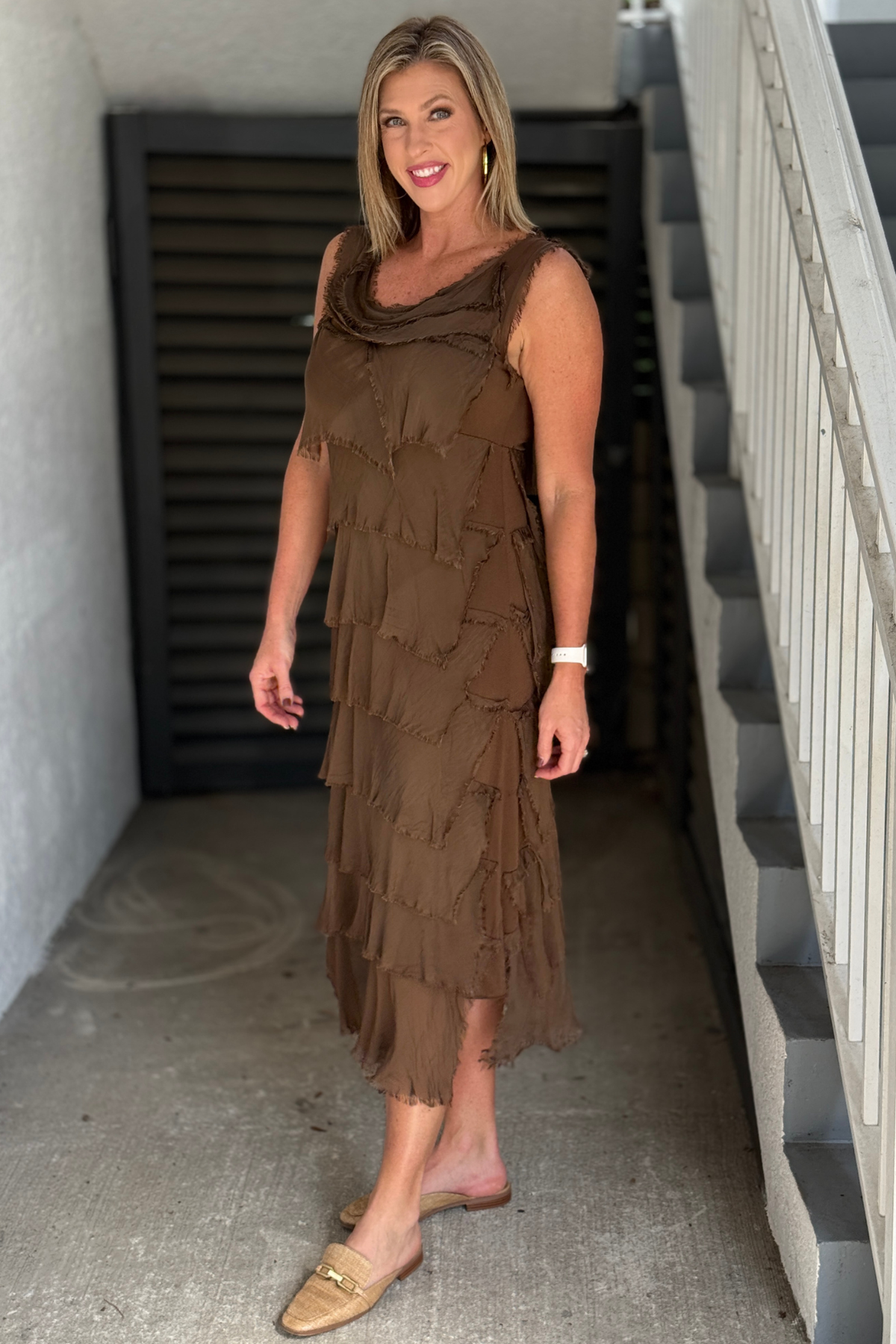 Chocolate special occasion maxi dress with silk overlay