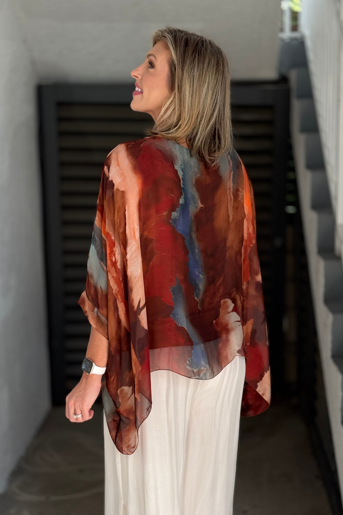 Women’s artistic print silk blouse with relaxed fit
