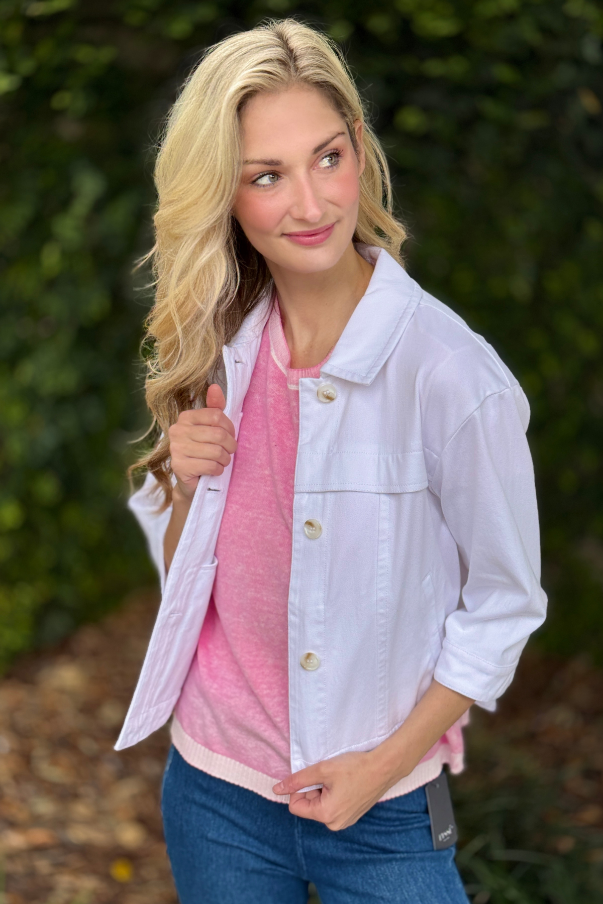 Lyssé Remi white knit denim jacket front view