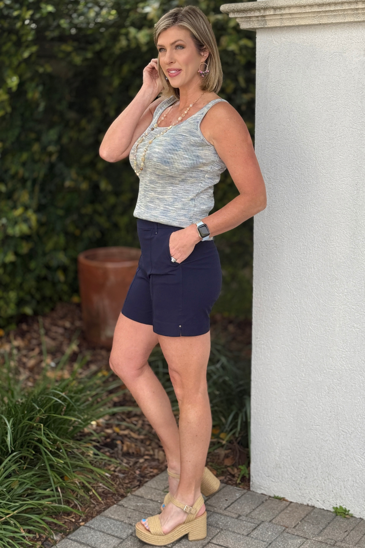 pull on tailored navy shorts boutique