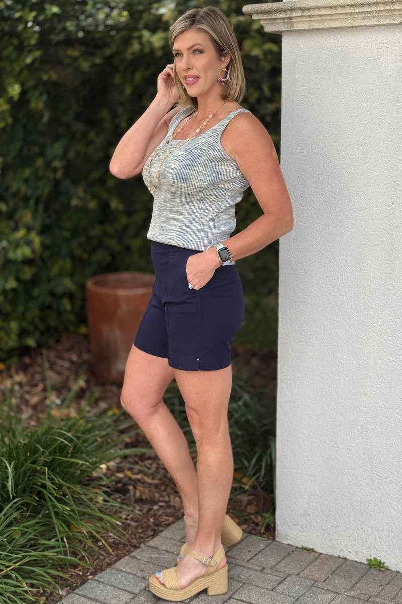 pull on tailored navy shorts boutique