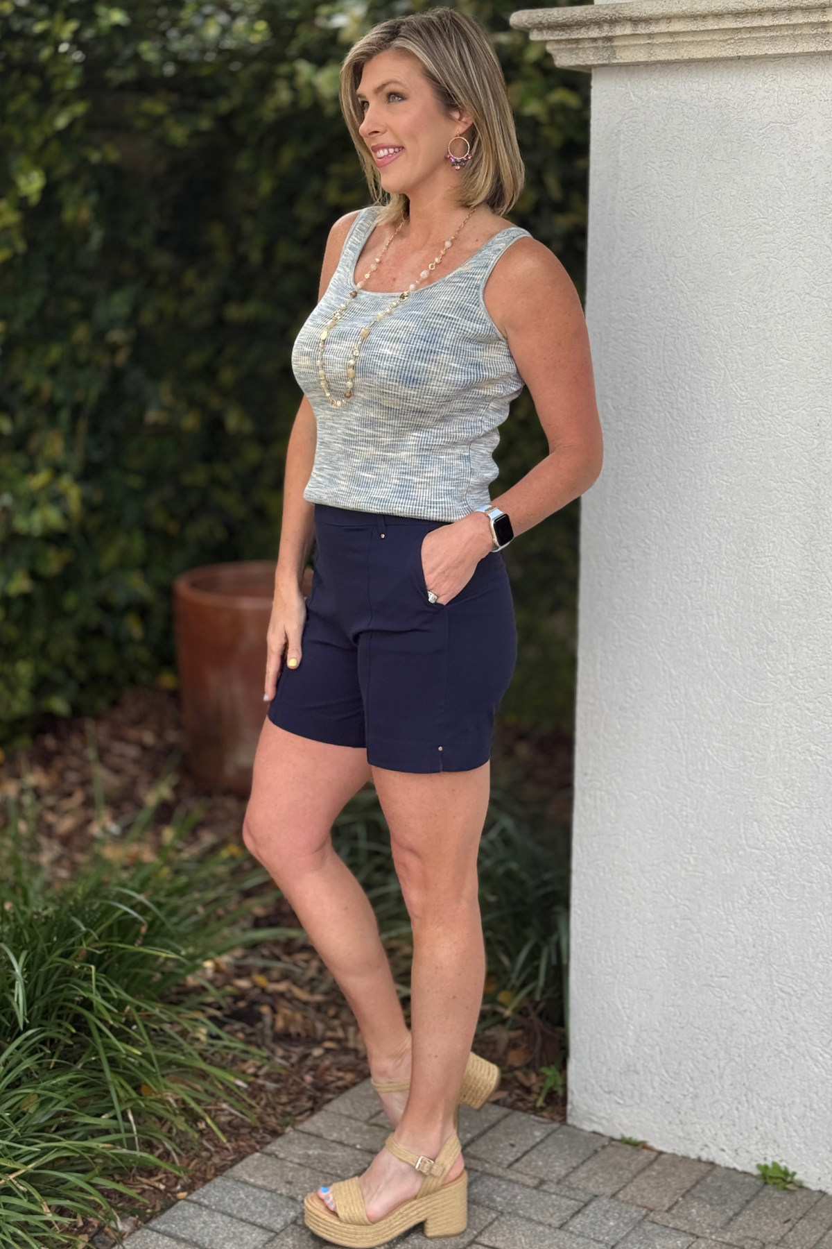 Lysse navy stretch twill shorts women