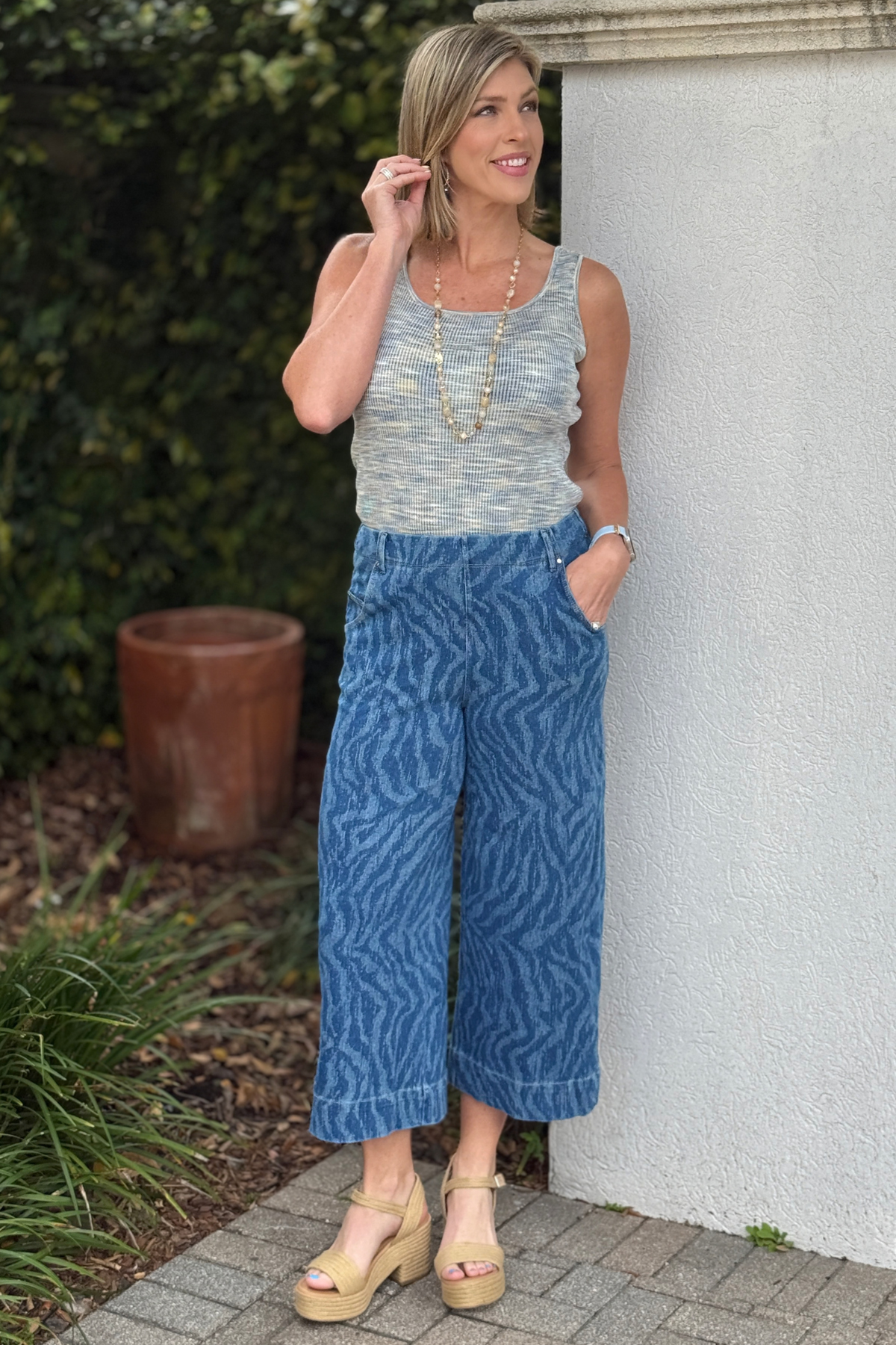 Lyssé Leo Print High Waist Wide Leg Denim Pants