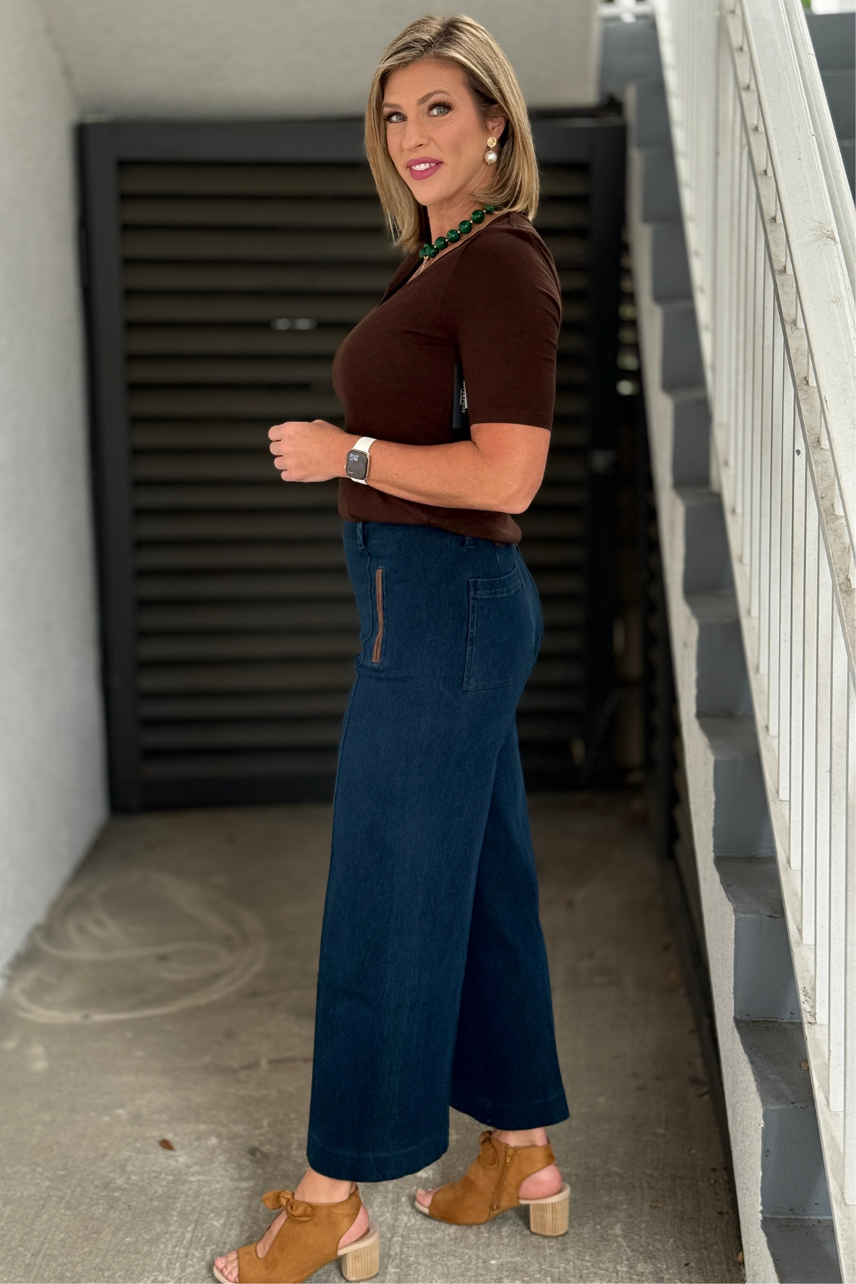 Women’s indigo Lysse denim pants with front pintuck details