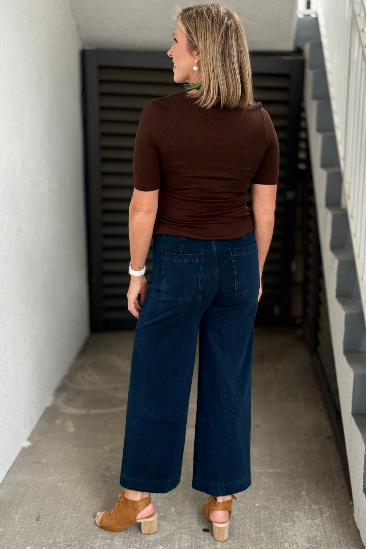 Lysse high-rise stretch Knit Denim pant with Vegan Suede pockets