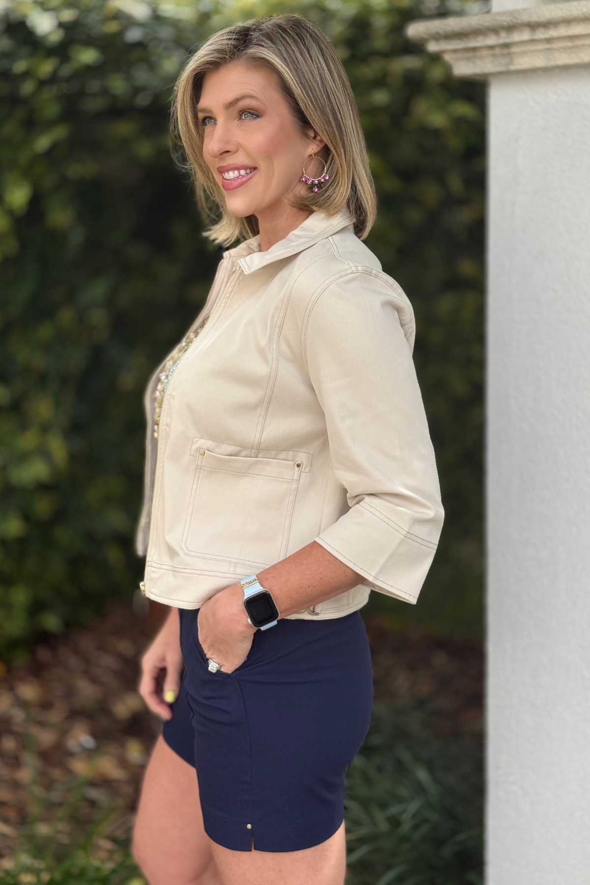 spring cropped jacket with gold stud details