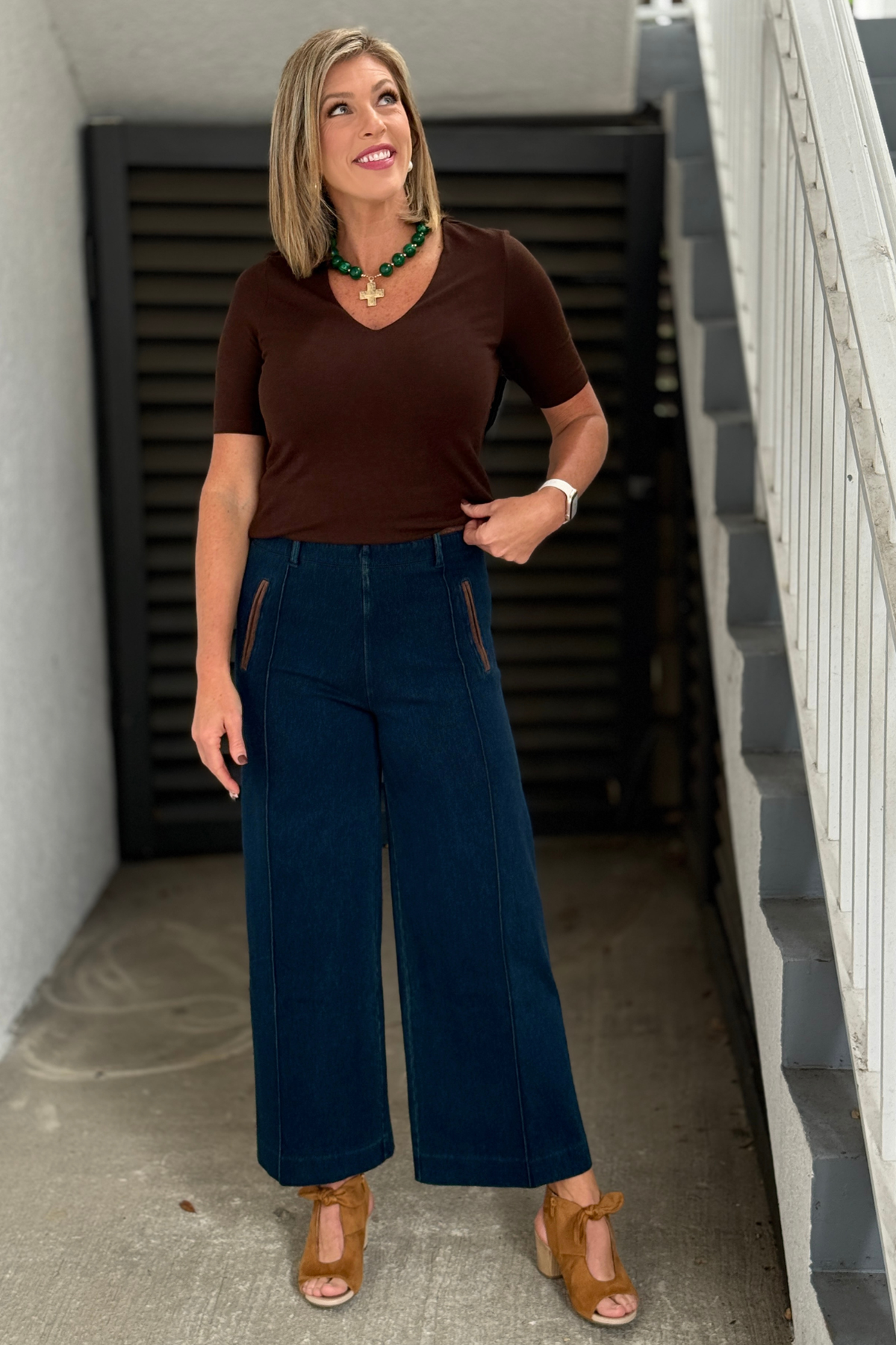 Lysse Angelica Hi Waist Pintuck Denim Pant in dark indigo