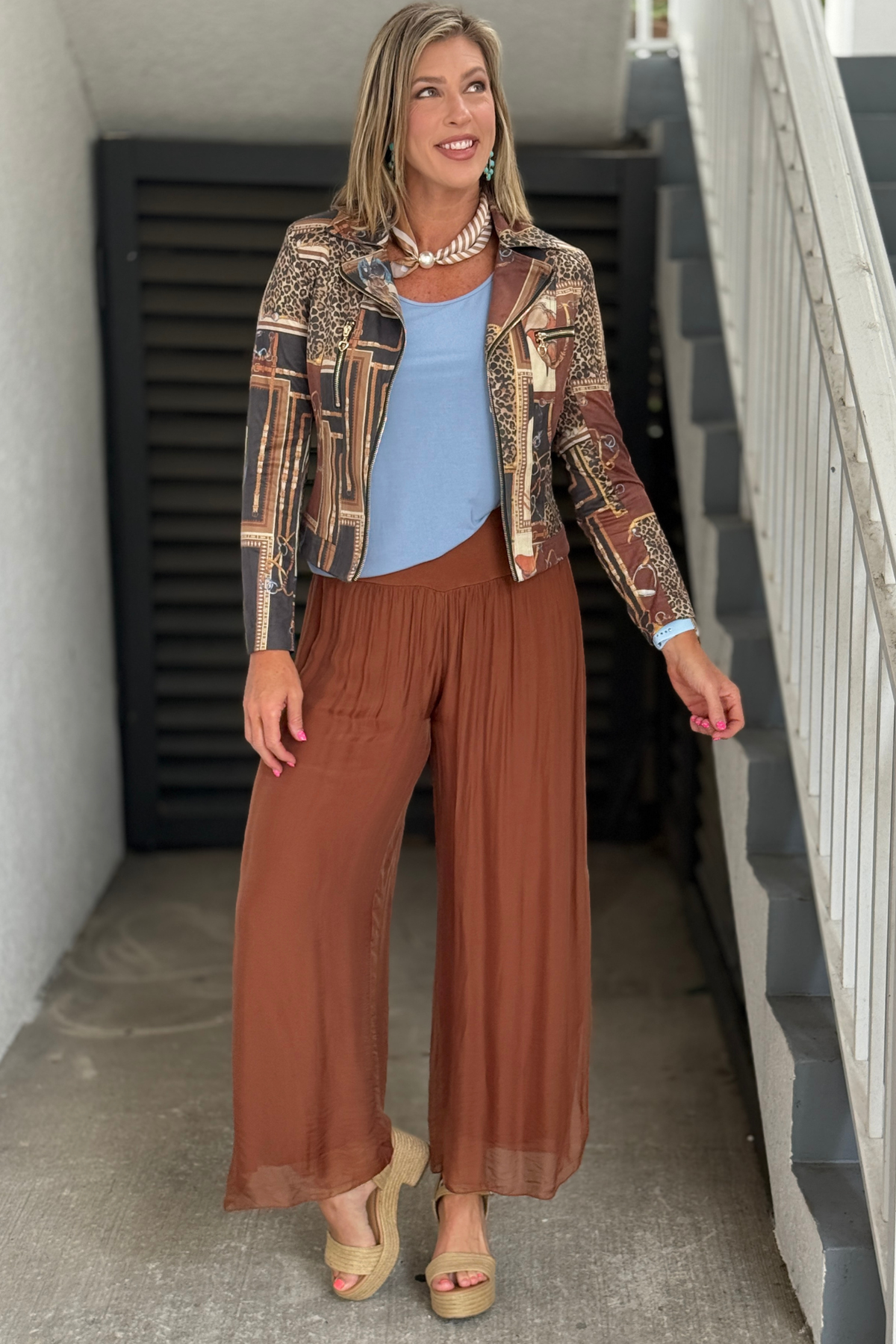 Made in Italy rust silk palazzo pants.